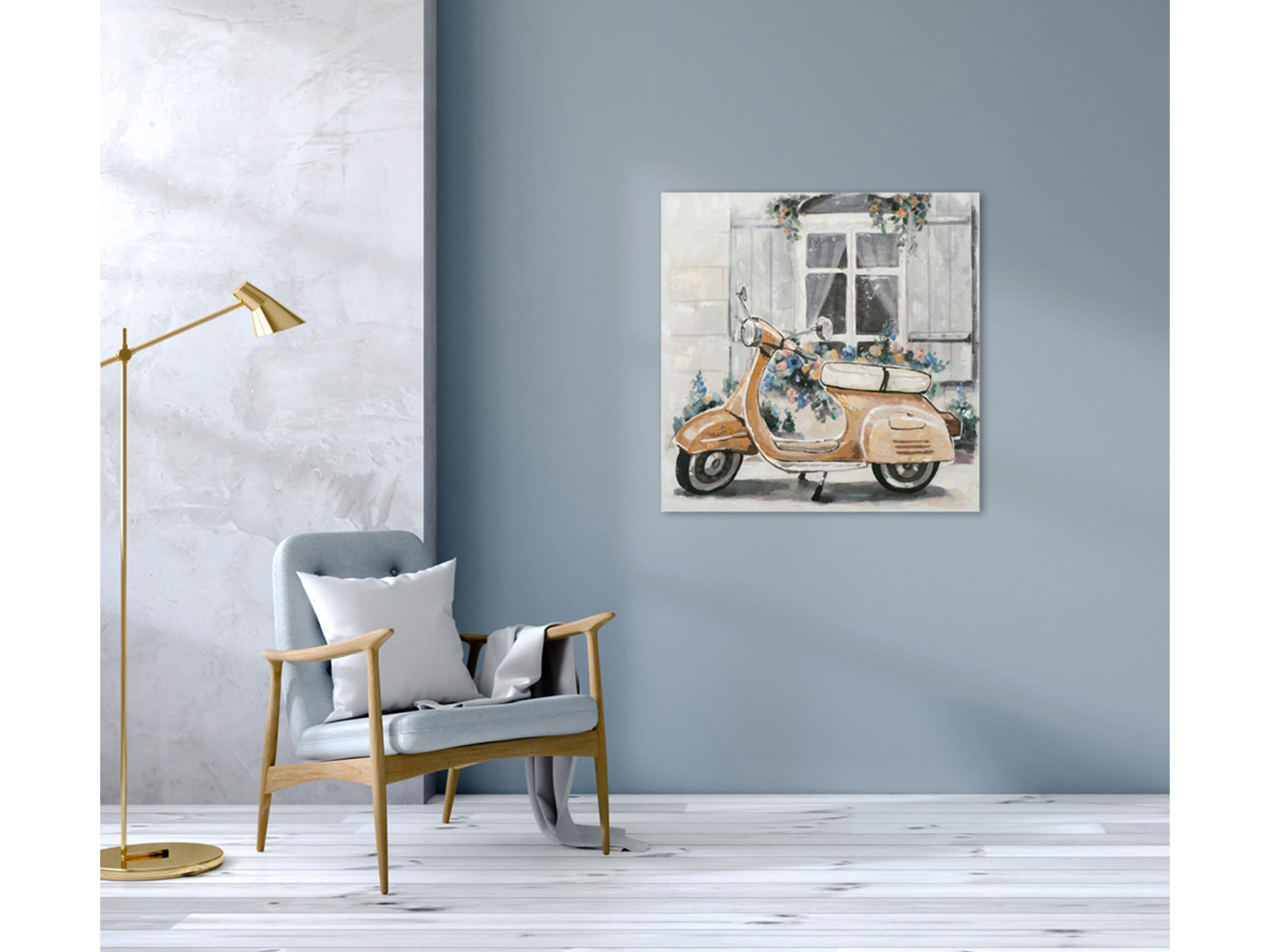 Bild Romantischer Roller mit Blumen image LAND / Grösse: 90 x 90 cm