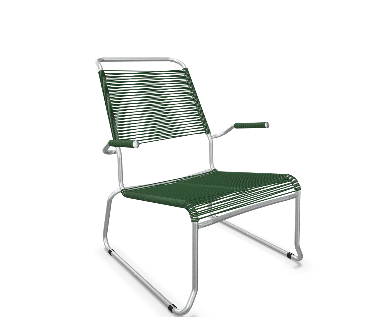 Kufen-Spaghetti-Lounger Säntis mit Lehne / Hochlehner Feuerverzinkt von Schaffner / Farbe: Tannengrün / Grösse: 68 x 85 cm