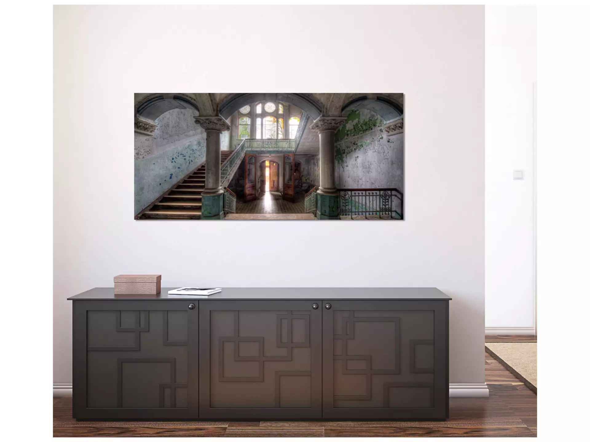 Digitaldruck auf Acrylglas Lost Place Treppenhaus 3 image LAND / Grösse: 150 x 100 cm