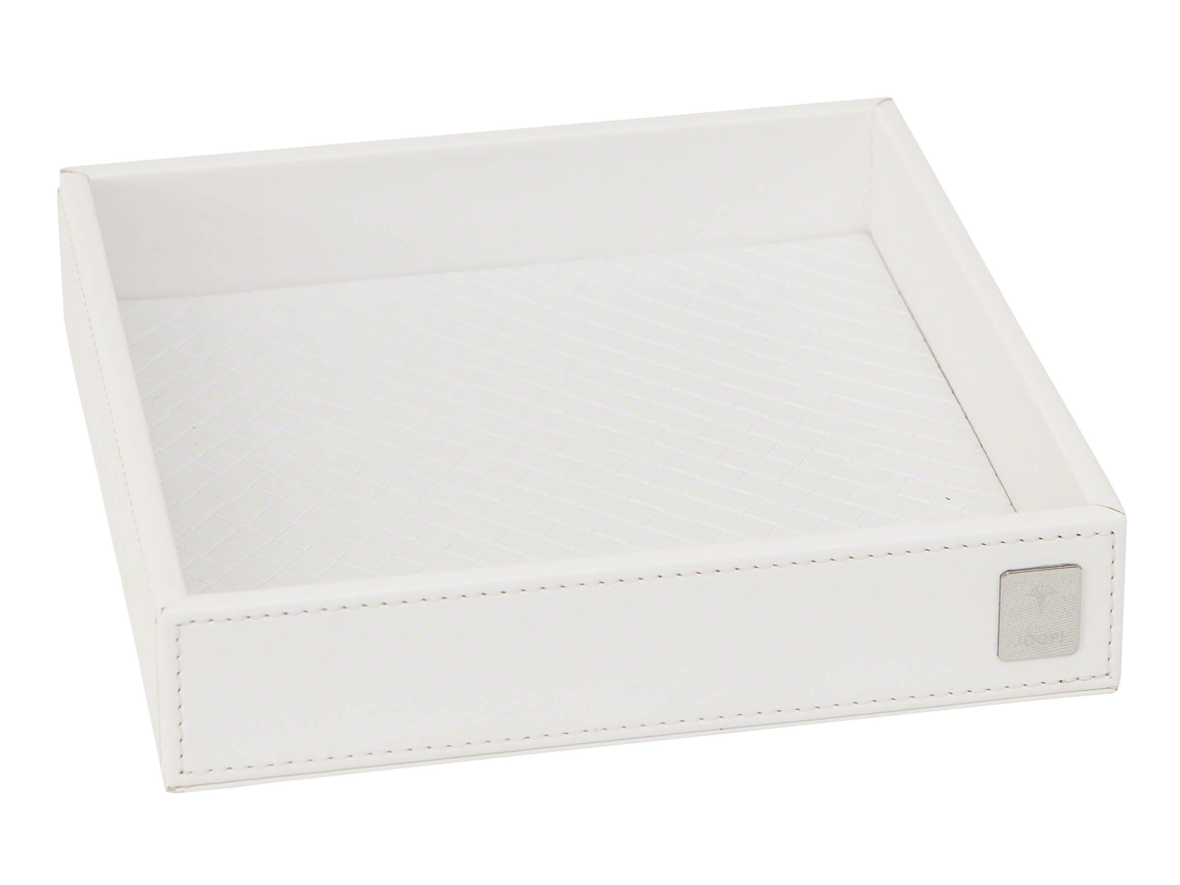 Tablett, Weiss, Geprägtes Flechtmuster, b 17 cm t 17 cm h 3,5 cm