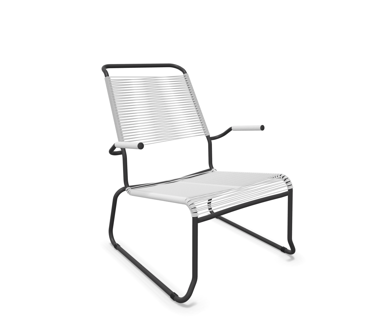 Kufen-Spaghetti-Lounger Säntis mit Lehne / Hochlehner von Schaffner / Farbe: Weiss / Grösse: 68 x 85 cm