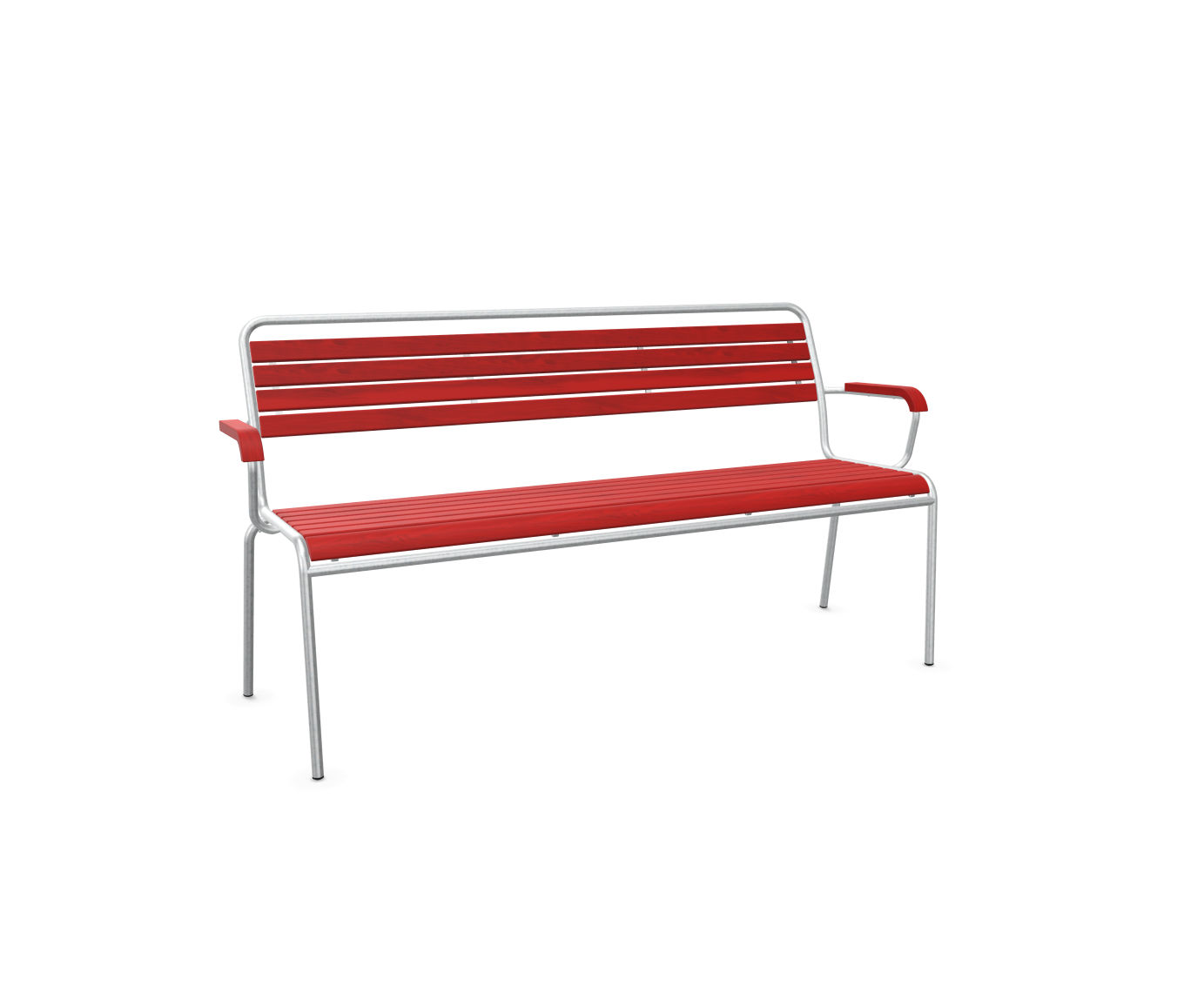 Holzlatten-Bank Rigi mit Armlehnen Feuerverzinkt von Schaffner / Farbe: Rot / Grösse: 166 x 61 cm