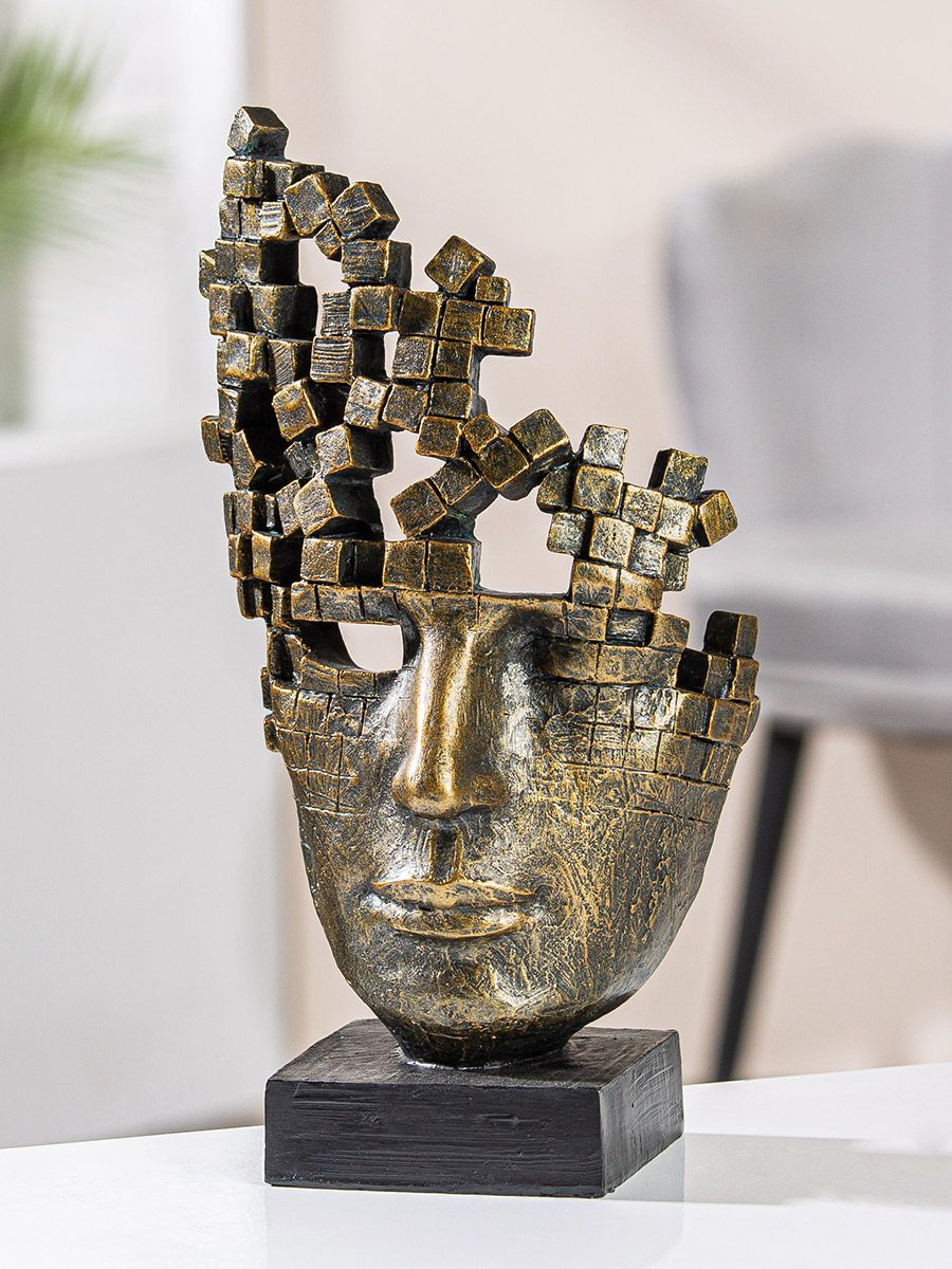 Figur Gesicht, Male Mask, Bronze H: 30 cm Gilde
