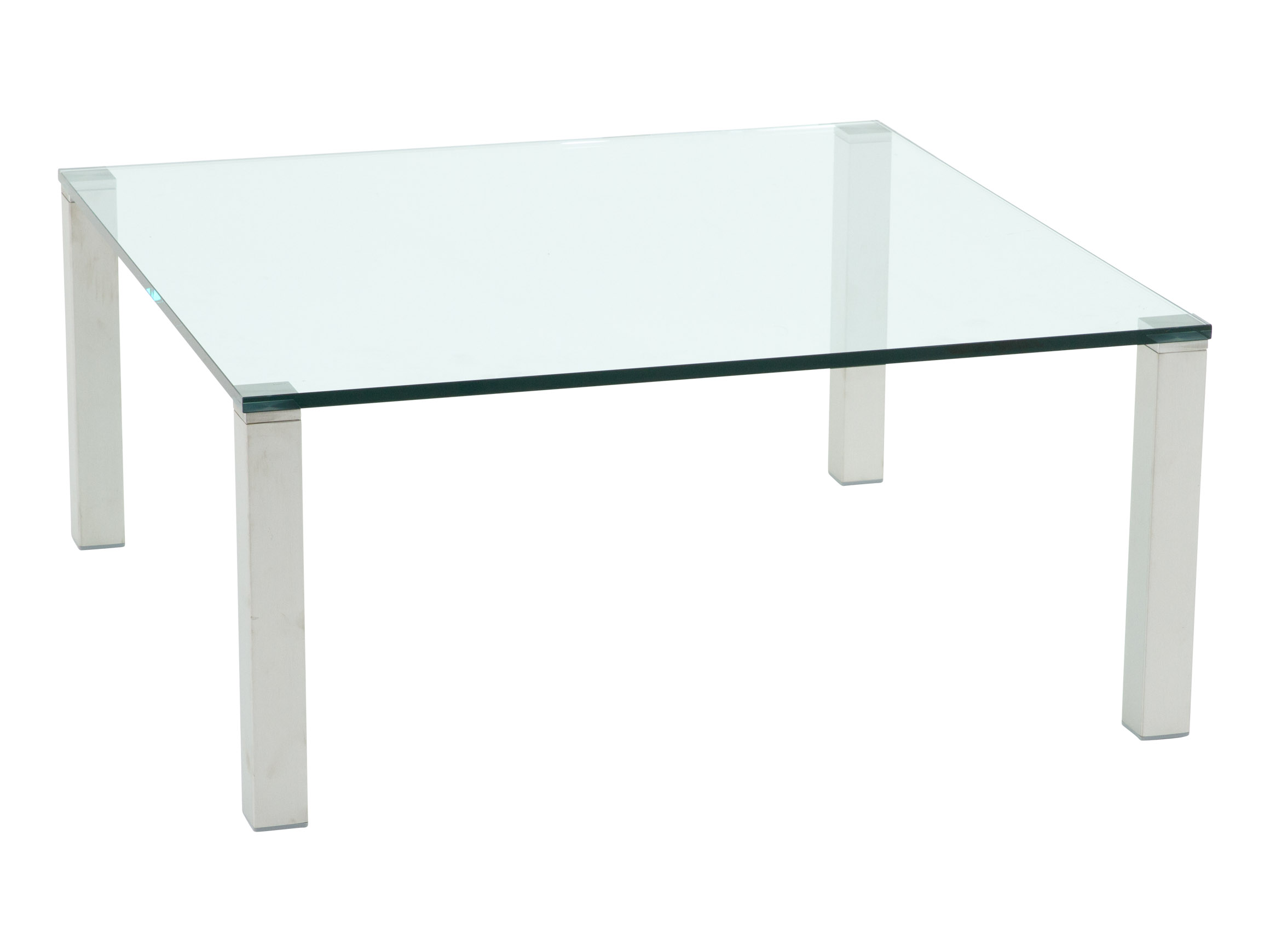 Salontisch Queen, Tischplatte Floatglas, Füsse Edelstahl, 90x90 cm