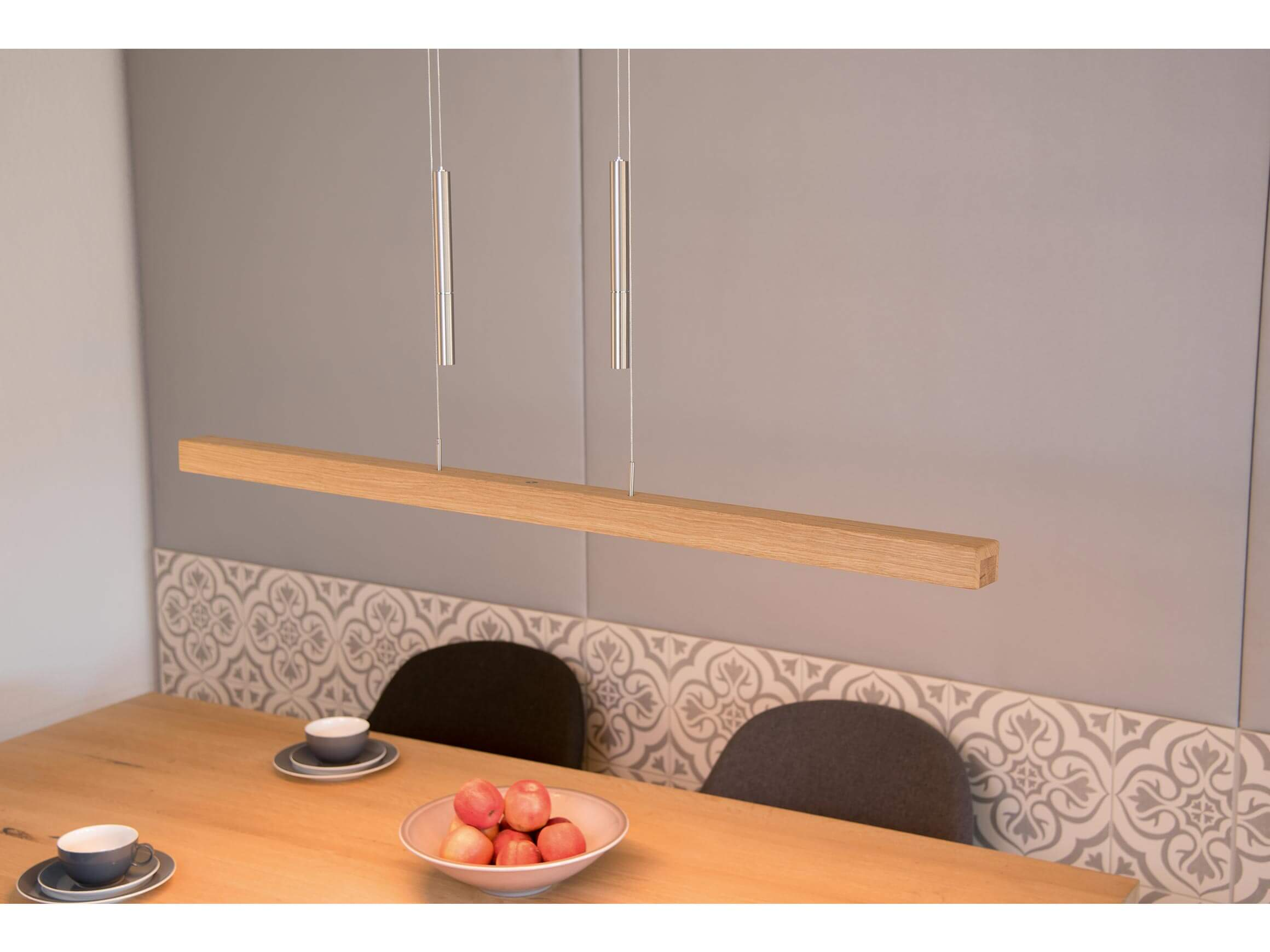 Balkenlampe Leana Eiche b: 121cm, Leuchte: Nickel Matt Gebürstet