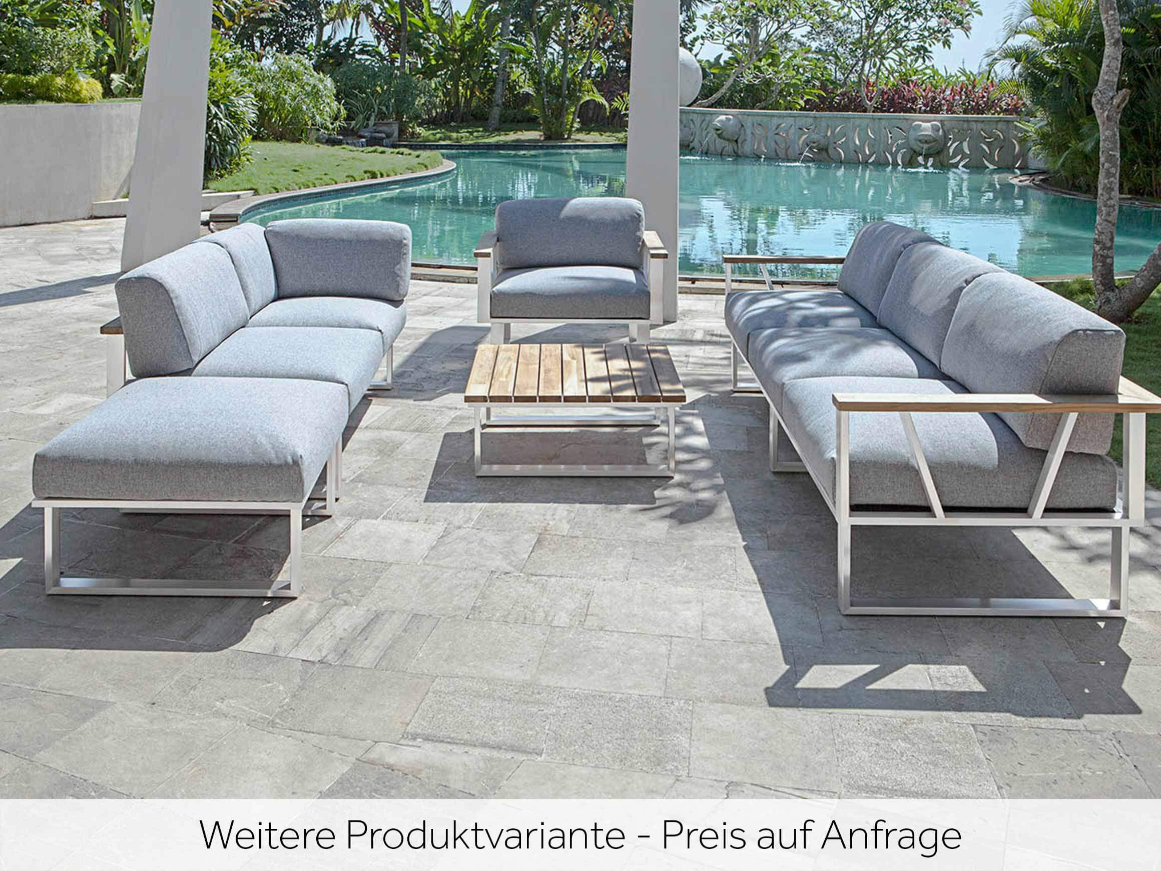 Lounge de jardin 2 places Belvedere, teck, acier inoxydable, l 156 cm t