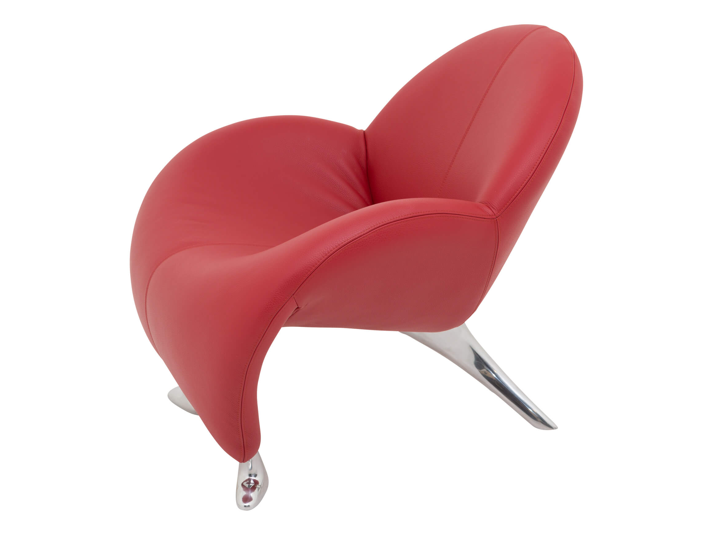 Sessel Papageno, Leder Rot, Alufüsse, b 91 cm t 82 cm h 80 cm