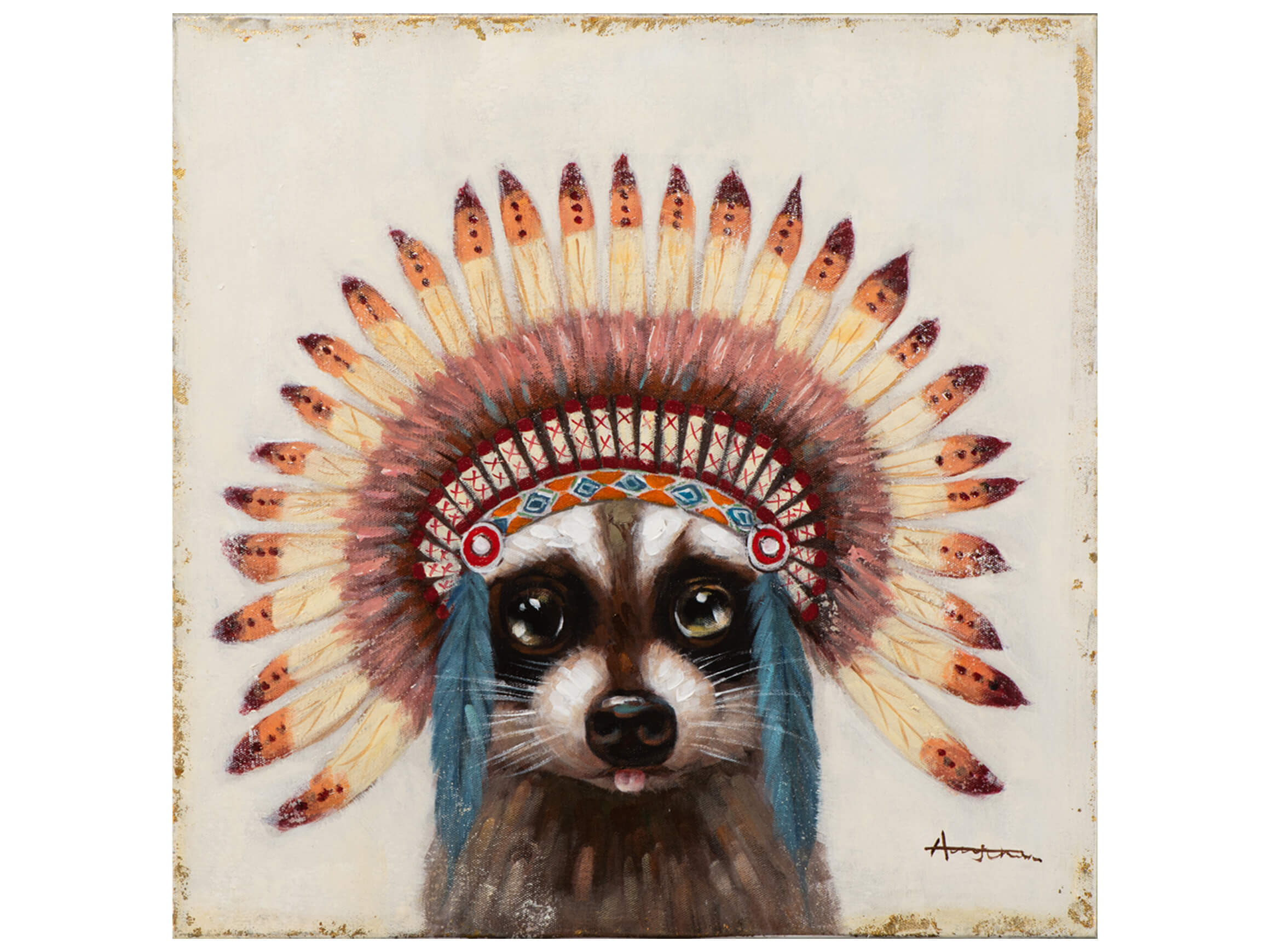 image LAND Bild Niedlicher Waschbär mit Indianderperücke  | Schubiger Möbel