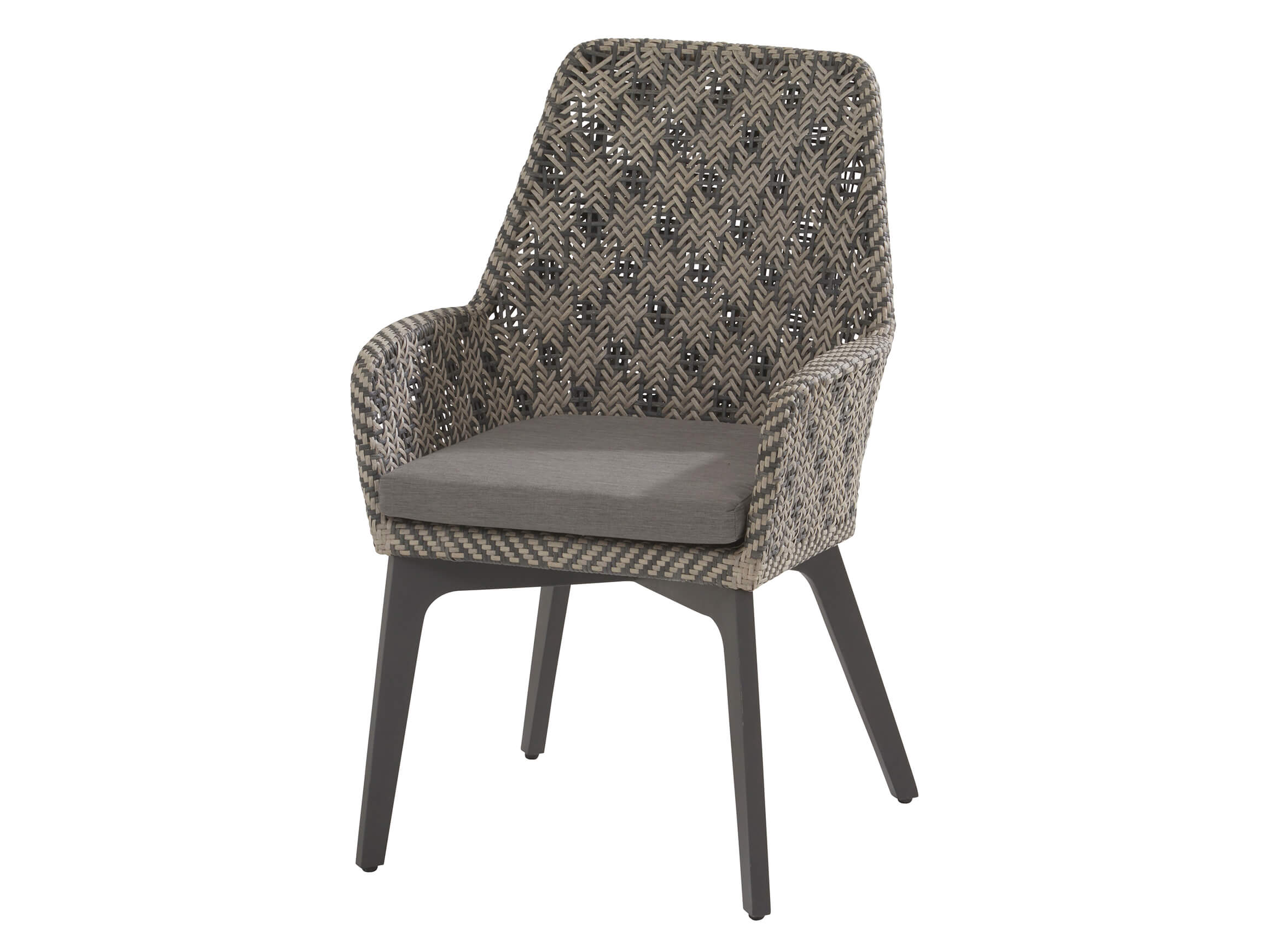 Chaise de jardin Sabino, tressée, coussin gris, l 65 cm p 47 cm h 94 cm