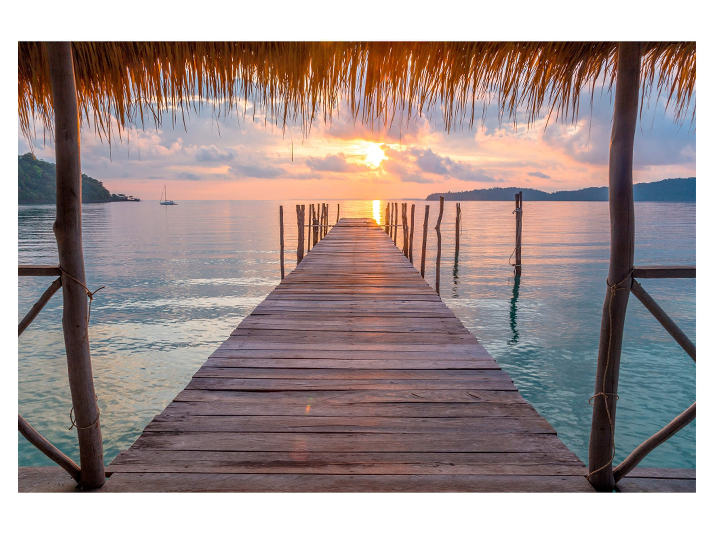 Digital print on acrylic glass jetty in the Caribbean image LAND / Size: 120 x 80 cm