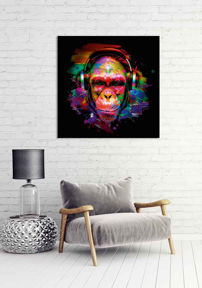 Alubild-Pop Art Schimpanse mit Kopfhörern-image LAND