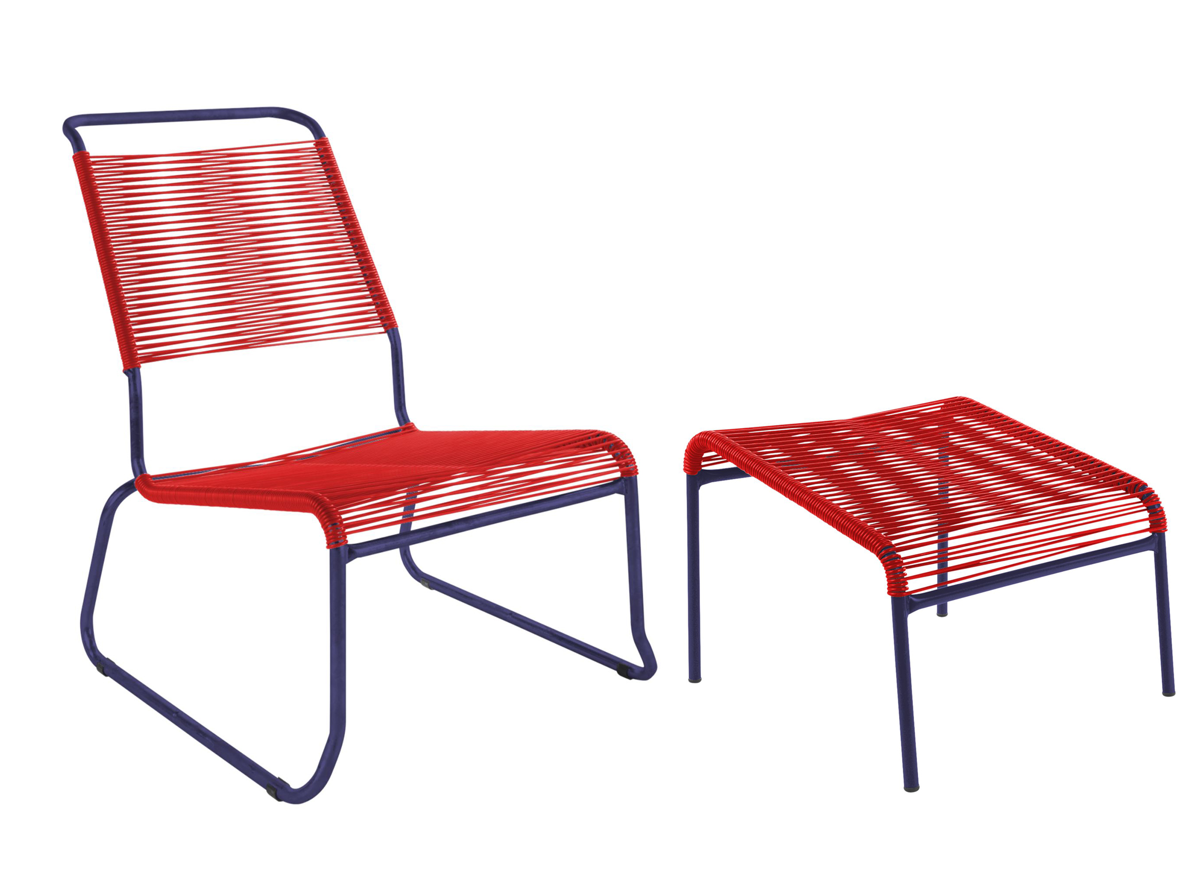 Spaghetti-Kufen-Lounger-Hochlehner + Hocker Säntis Schaffner / Farbe: Rot