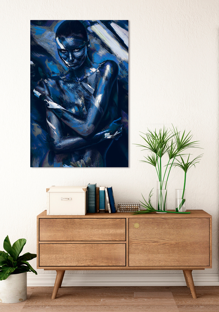 Alubild Akt in Blau - Körperbemalung image LAND