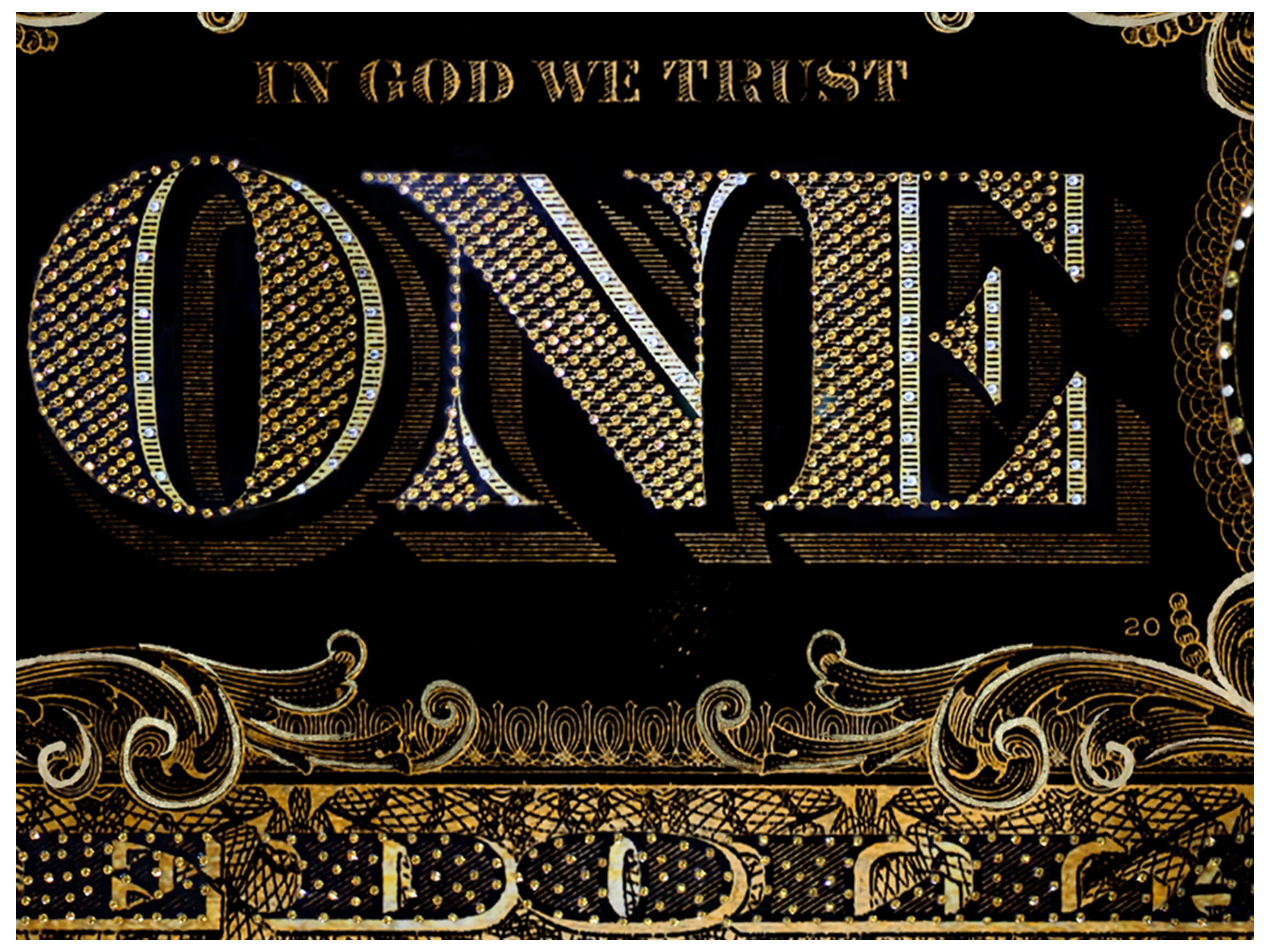 Digitaldruck auf Glas Ein-Dollar-Schein in Schwarz und Gold image LAND