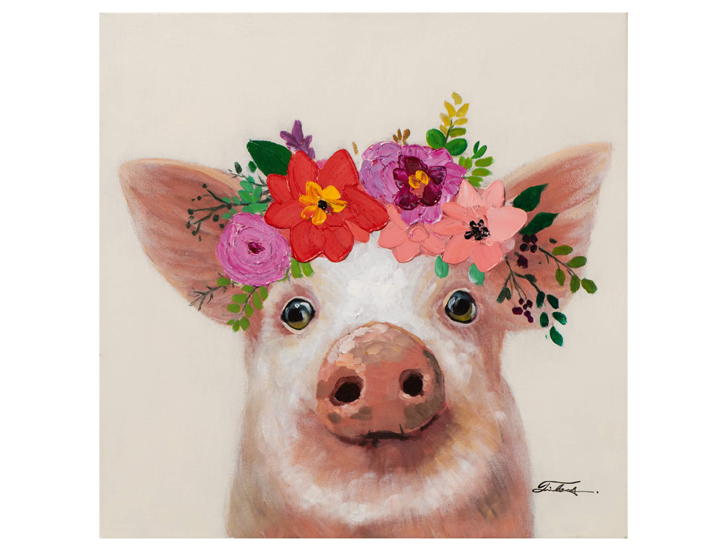 Bild Kleines Schweinchen mit Blumen Dekoration image LAND