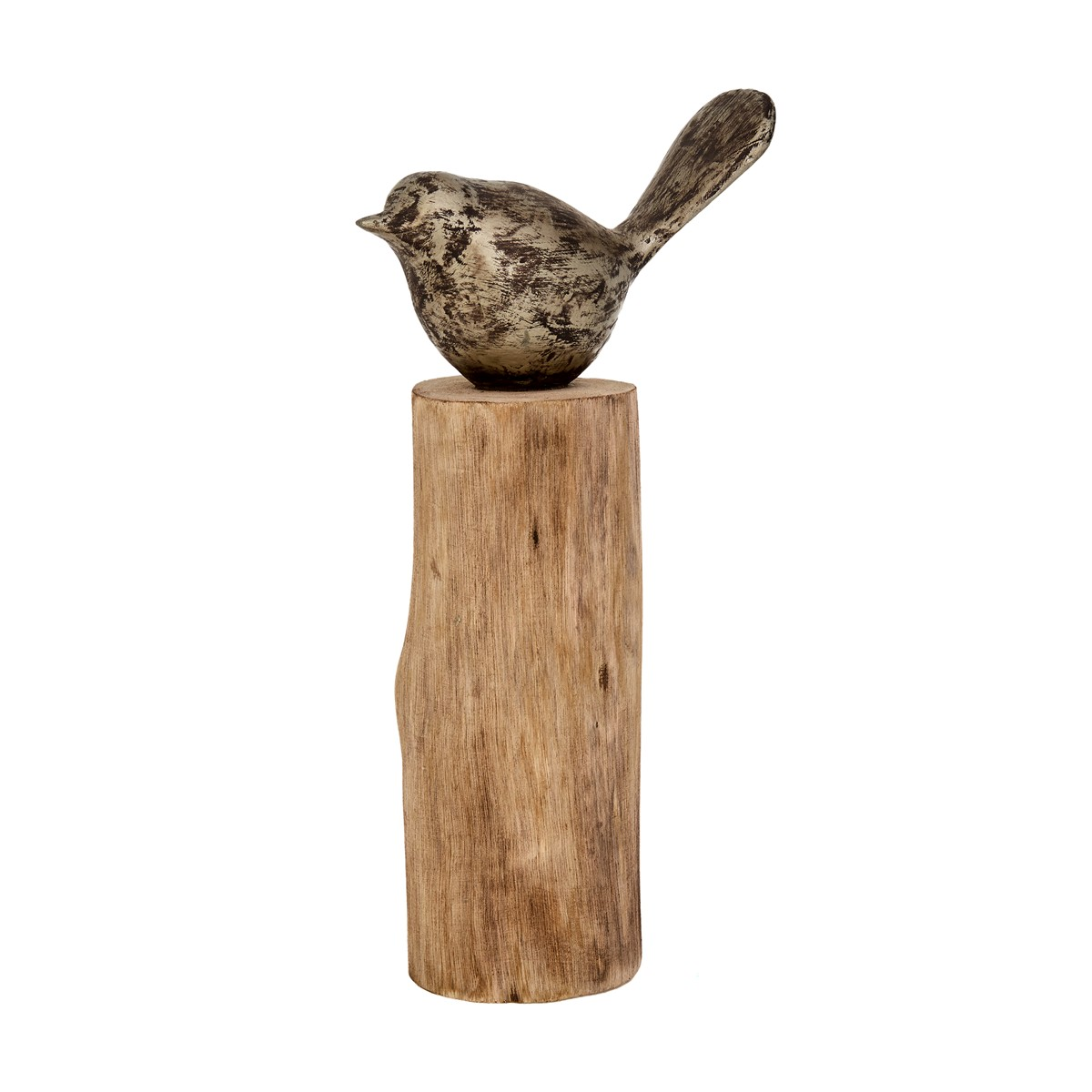 Decofinder Objekt Vogel Auf Stamm, Natur-Antique Silber  | Schubiger Möbel