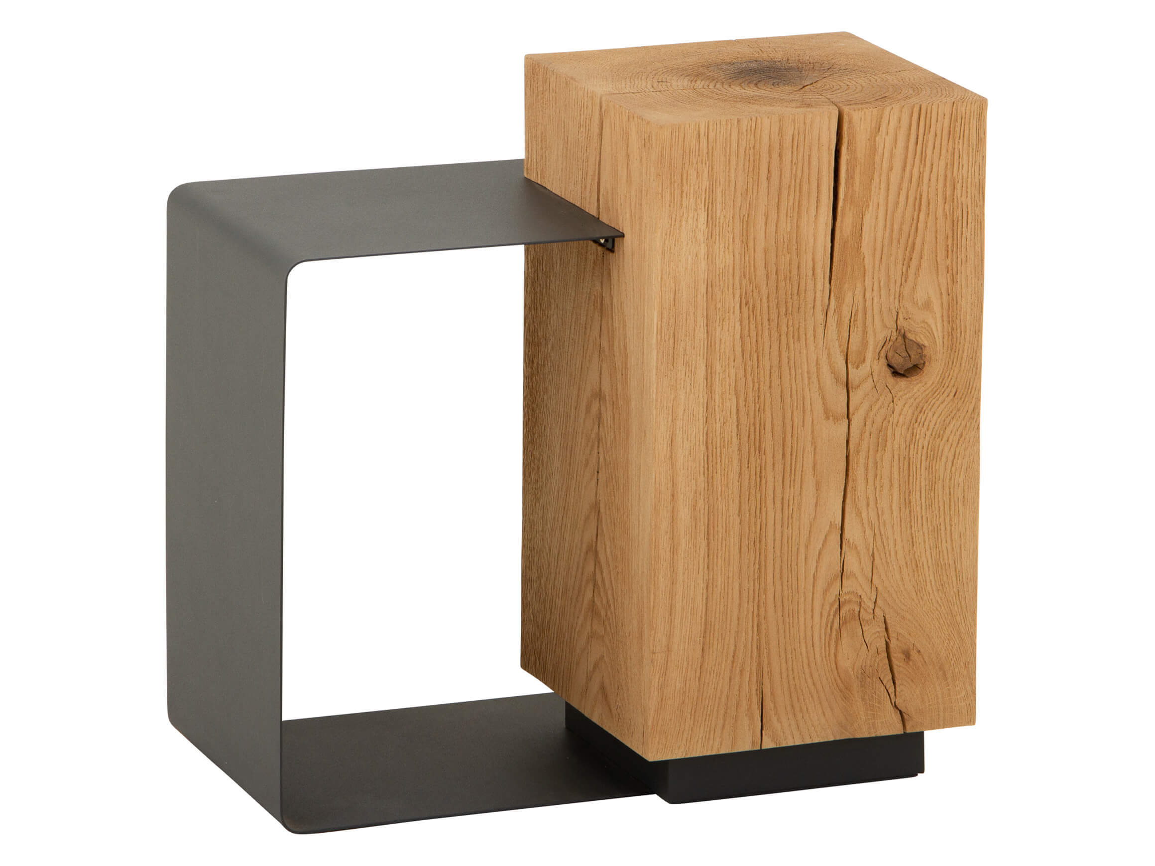 Beistelltisch Noada, Riffeiche Massiv, Glas, b 55 cm t 35.5 cm h 55.5 cm