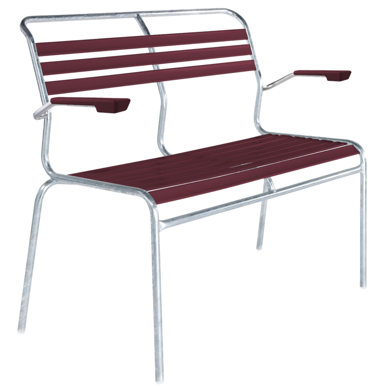 Lättli-Bank Säntis mit Armlehnen Feuerverzinkt von Schaffner / Farbe: Bordeaux / Grösse: 105 x 58 cm