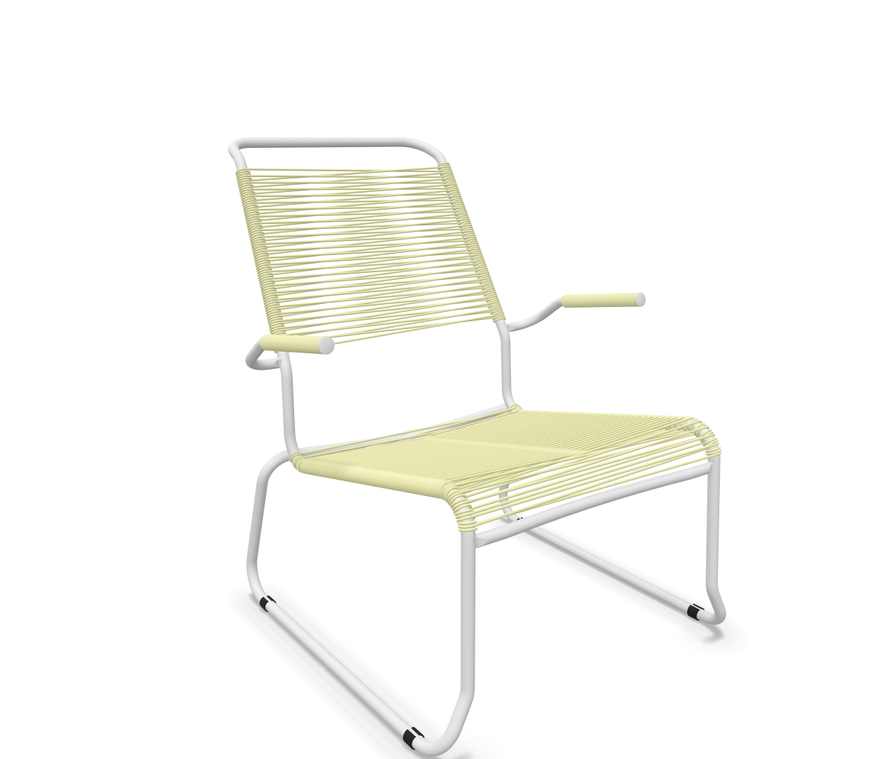 Kufen-Spaghetti-Lounger Säntis mit Lehne / Hochlehner von Schaffner / Farbe: Buchsbaumgelb / Grösse: 68 x 85 cm