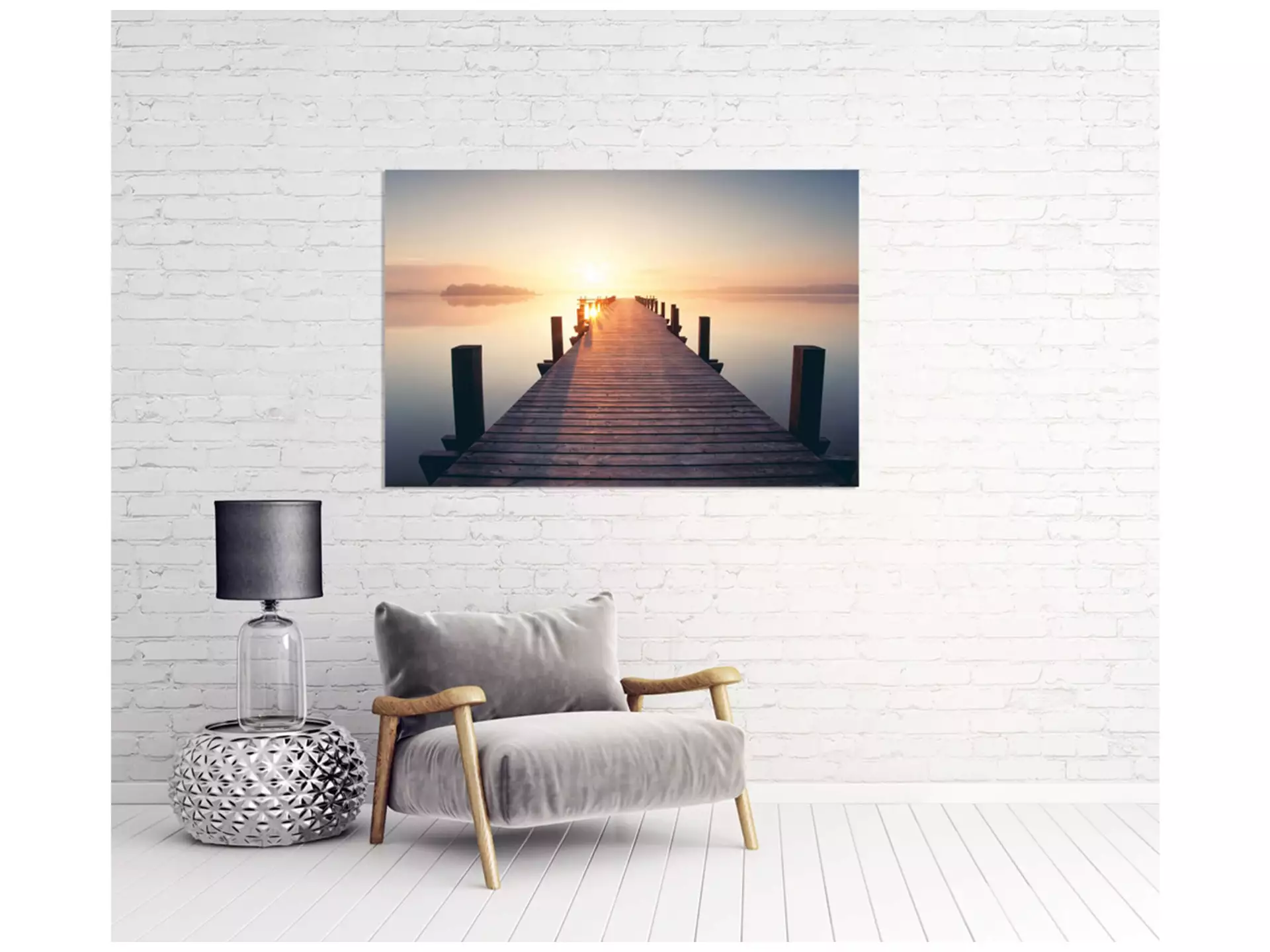Digitaldruck auf Acrylglas Holzsteg in Den Sonnenuntergang image LAND / Grösse: 120 x 80 cm