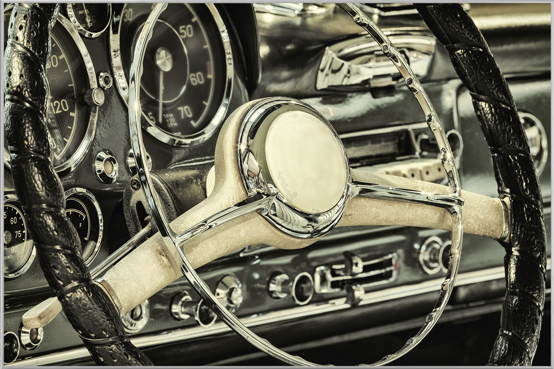 Bild mit Rahmen-Oldtimer Lenkrad-image LAND
