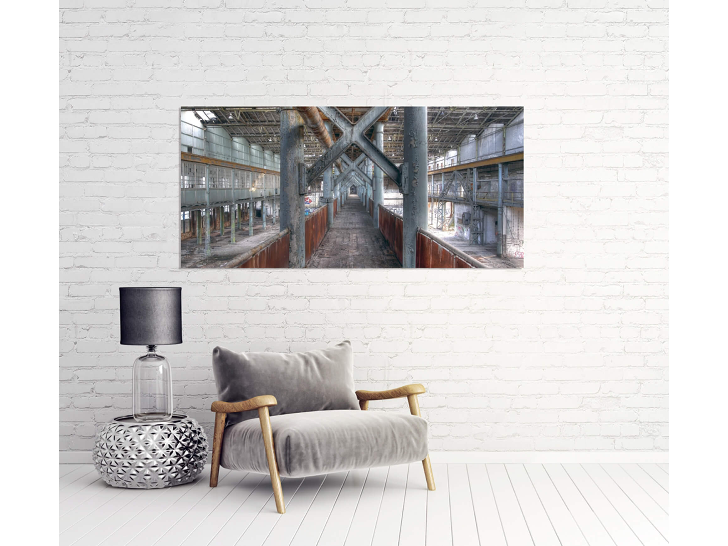 Digitaldruck auf Acrylglas Werkshalle 1 image LAND / Grösse: 140 x 66 cm