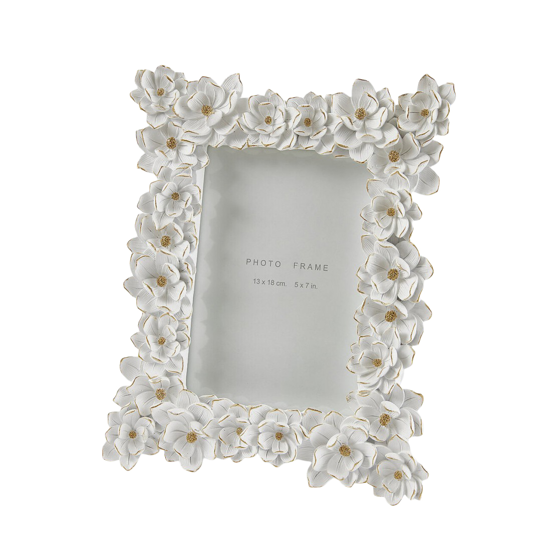 Cadre photo Guirlandes de fleurs blanc or H : 27 cm Edg