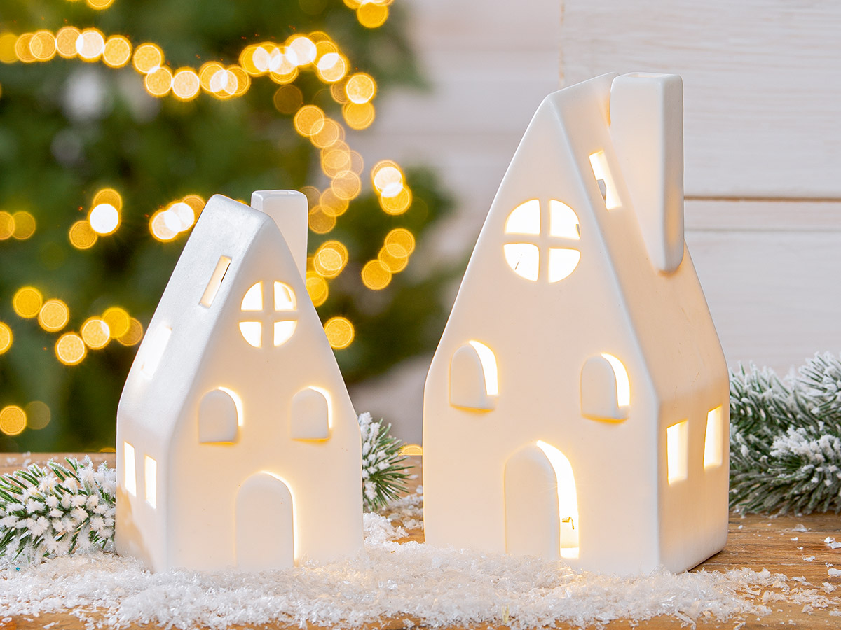 Windlicht mit LED Haus-Led, Windo, Weiss H: 16 cm Gilde