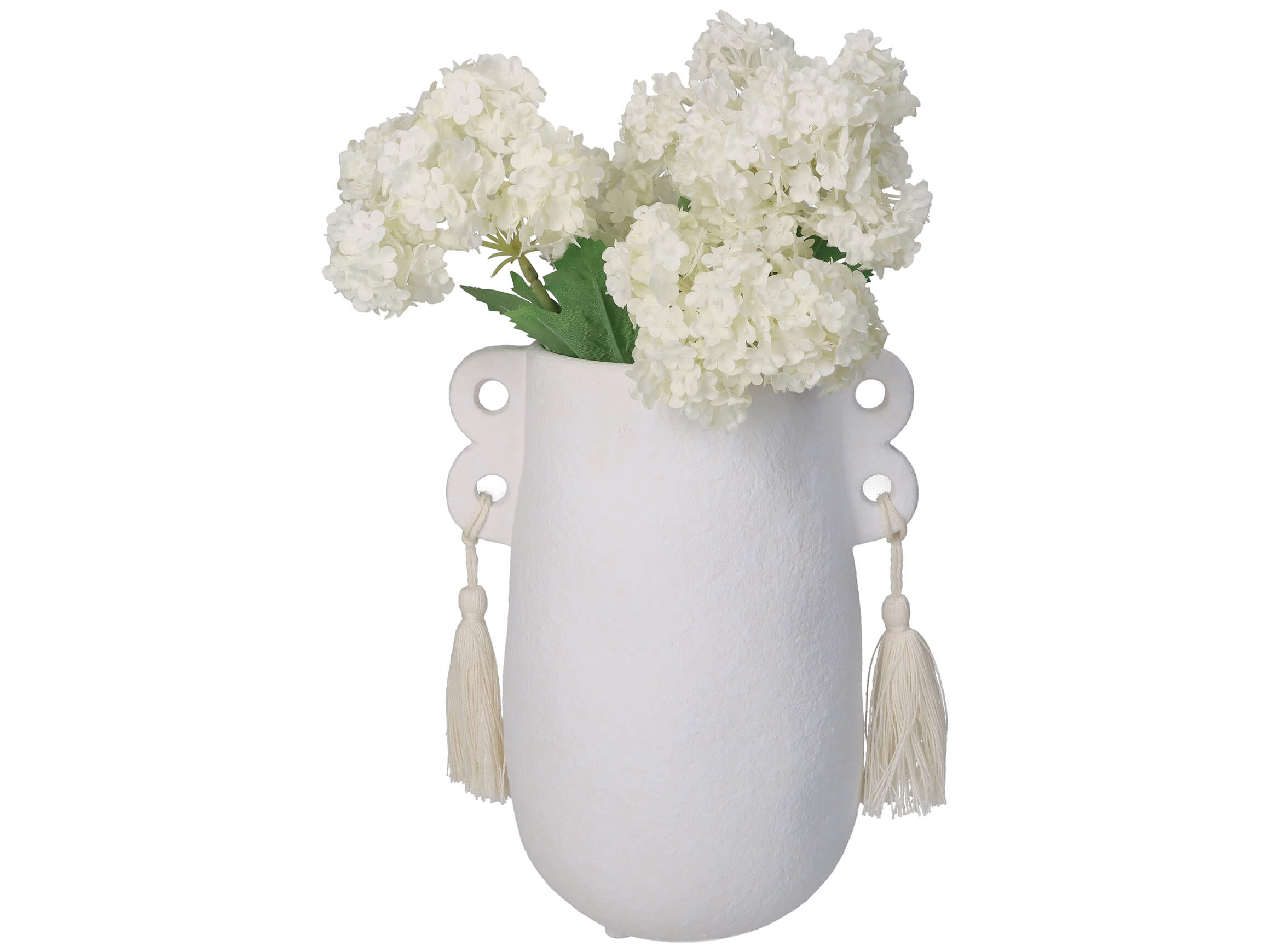 Vase Weiss mit Quasten H: 19 cm Kersten