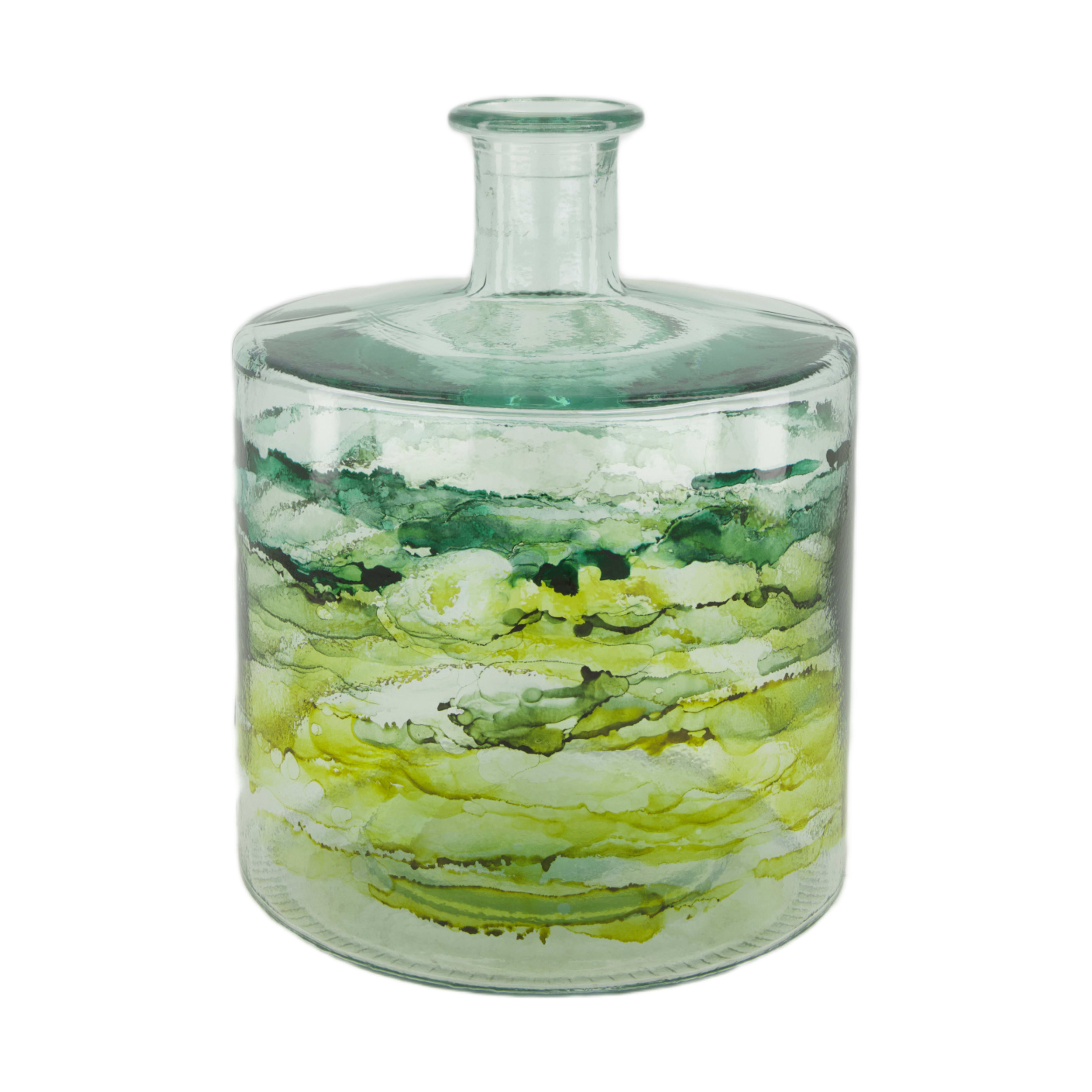 Vase Flasche, Glas, Grün H: 27 cm Decofinder / Farbe: