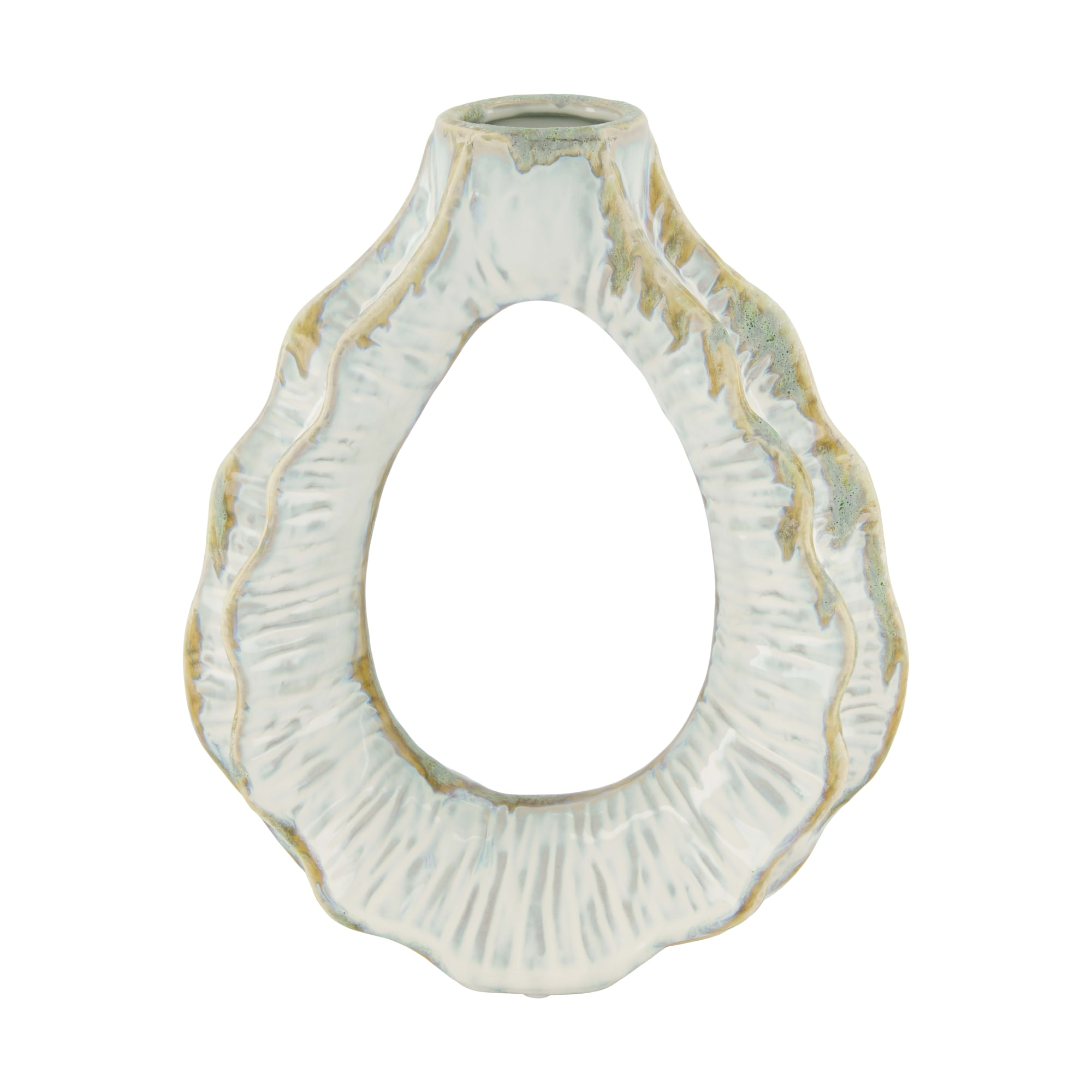 Vase Ringflasche Keramik Weiss H: 29 cm Decofinder