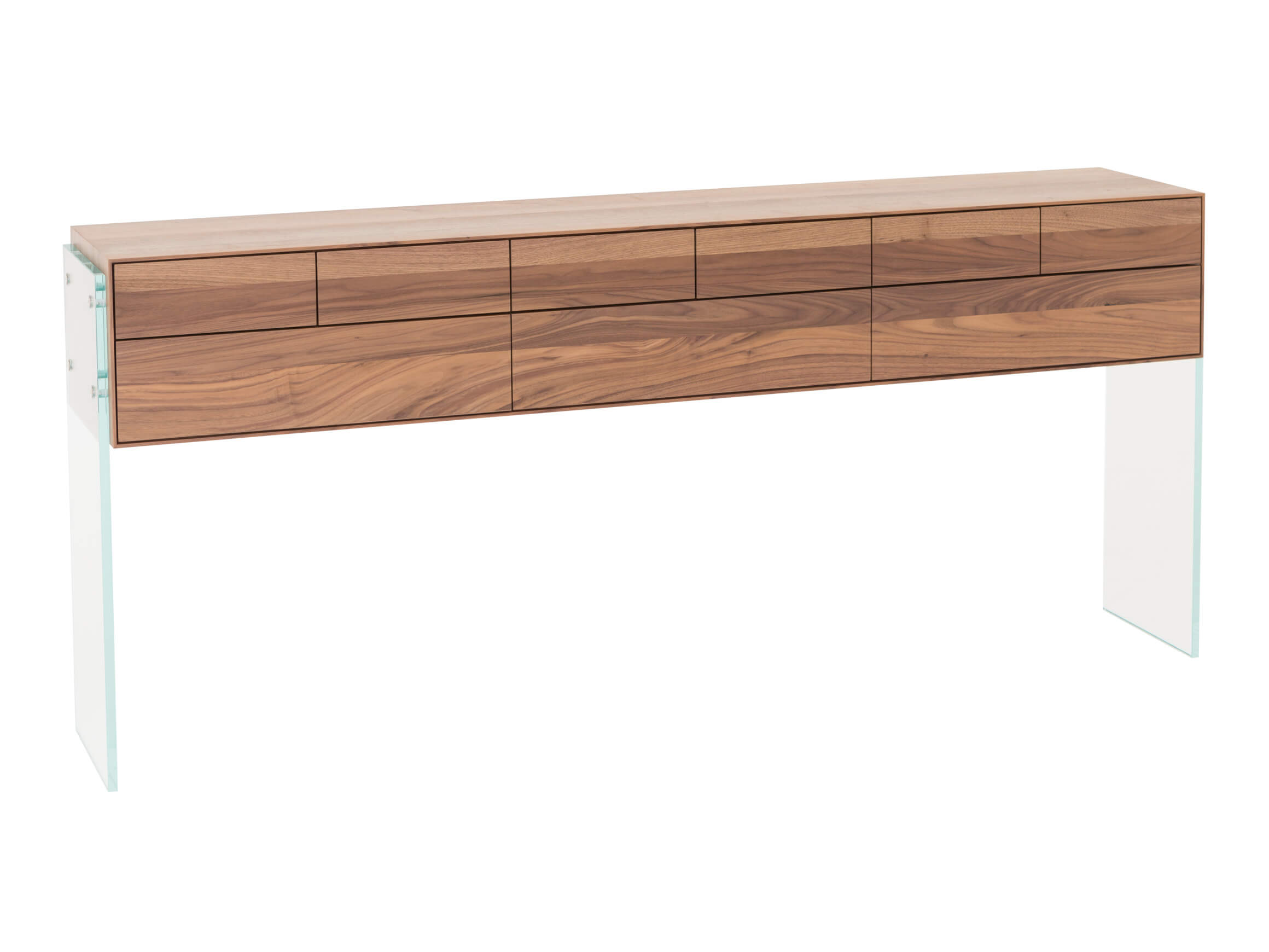 Konsole Flava, Nussbaum Massiv, Optiwhiteglas, b 179 cm