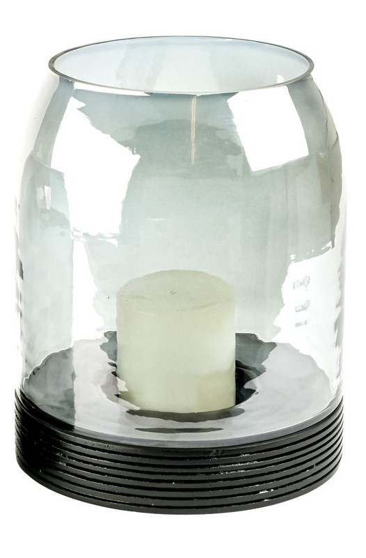 Windlicht Glas Auf Holzbase, Anthrazit, H:27 cm Decofinder