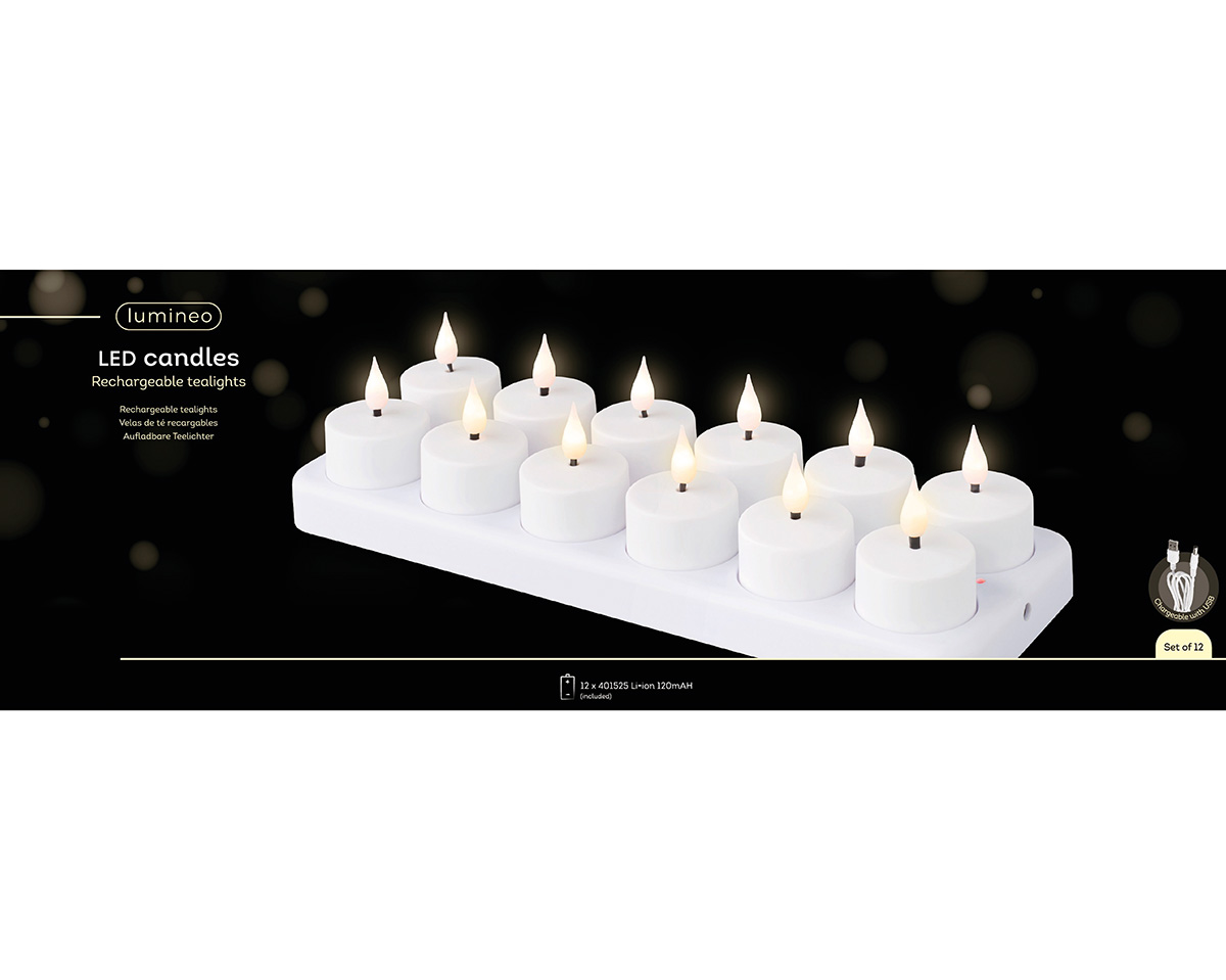 Candles 12pcs, Set, Tealights Led, Rechargeable H: 5 c Gilde