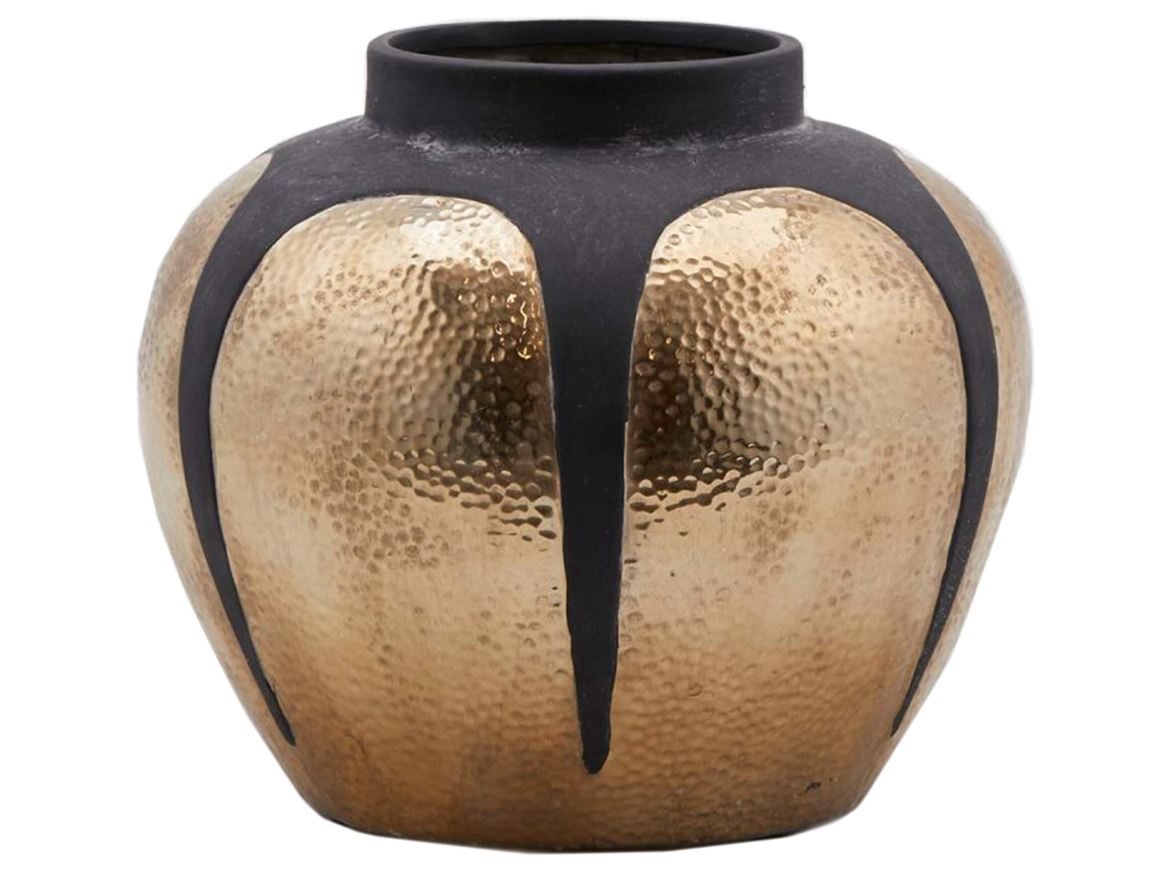 Vase Gold-Schwarz Gehämmert H: 24 cm Edg