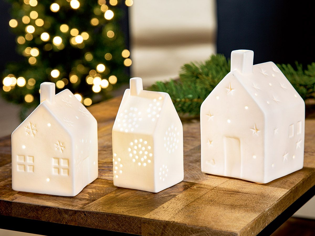 Windlicht mit LED Haus-Led, Cozy, Weiss H: 12 cm Gilde