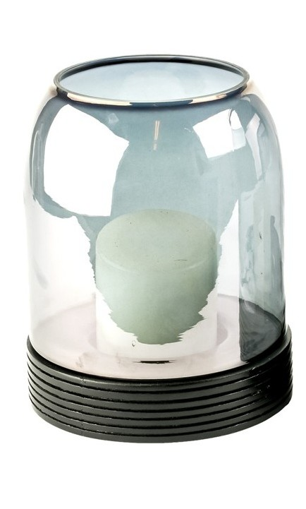 Windlicht Glas Auf Holzbase, Anthrazit, H:27 cm Decofinder