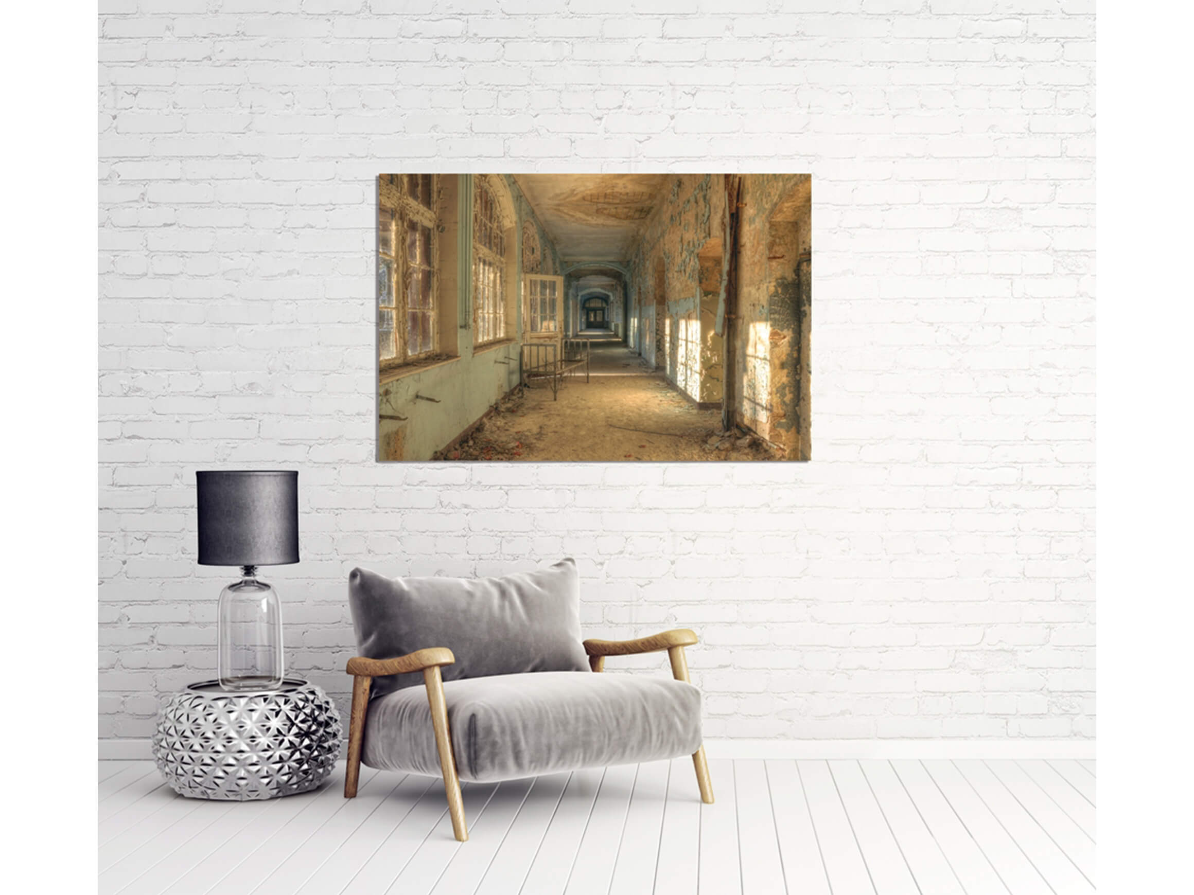 Digitaldruck auf Acrylglas Lost Place Flur 2 image LAND / Grösse: 150 x 100 cm