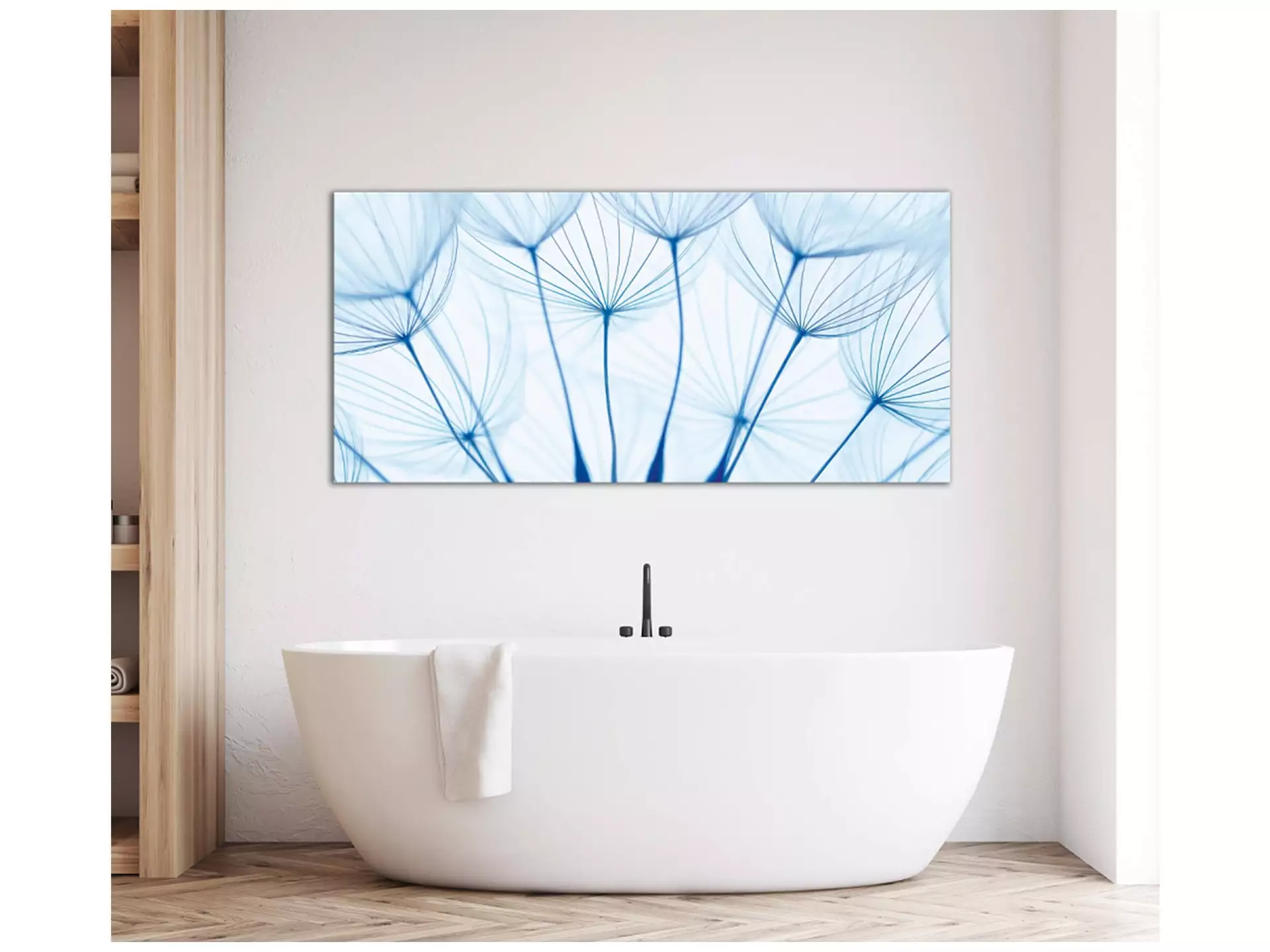 Digitaldruck auf Acrylglas Pusteblumen in Blau image LAND / Grösse: 140 x 66 cm
