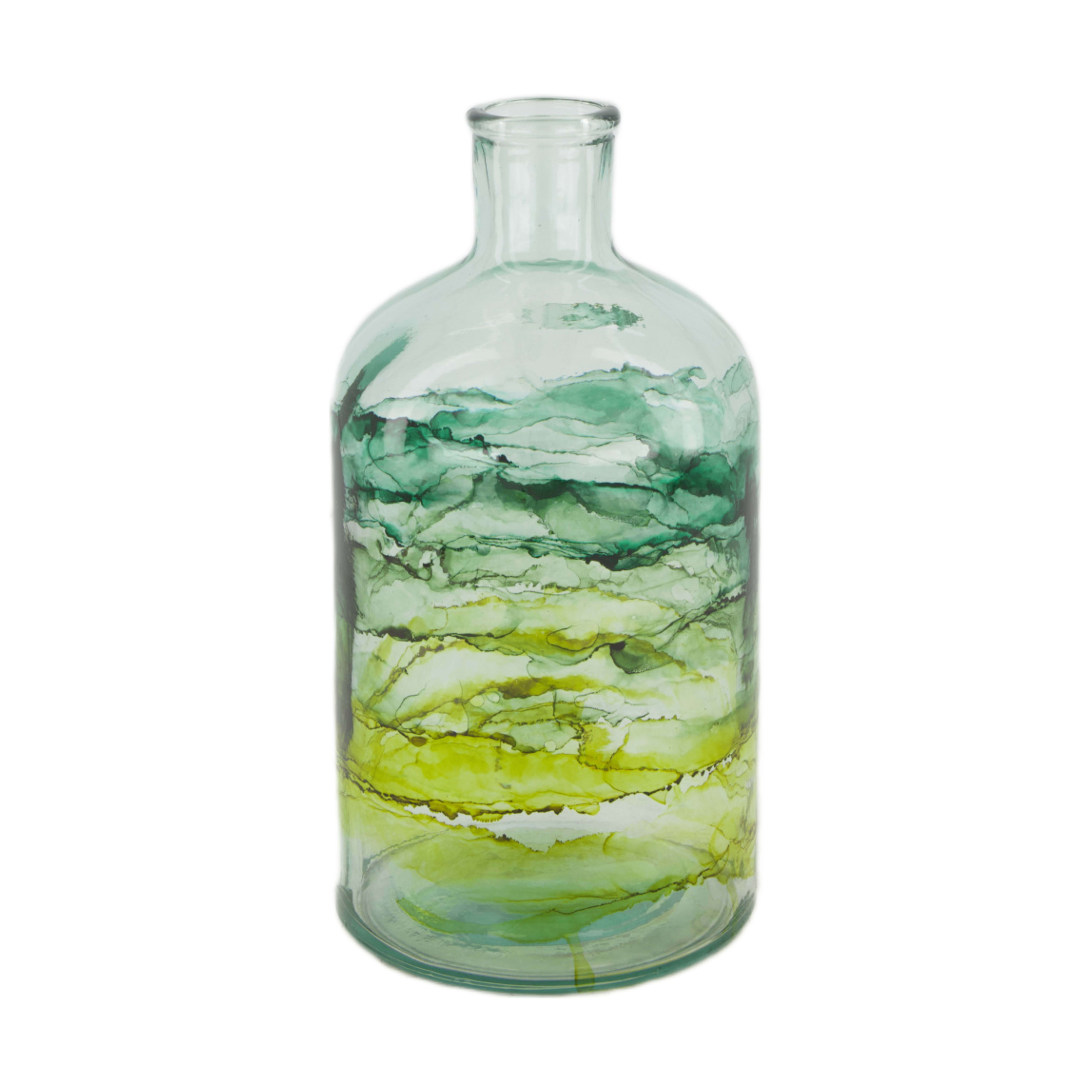 Vase Flasche, Glas, Grün H: 22 cm Decofinder