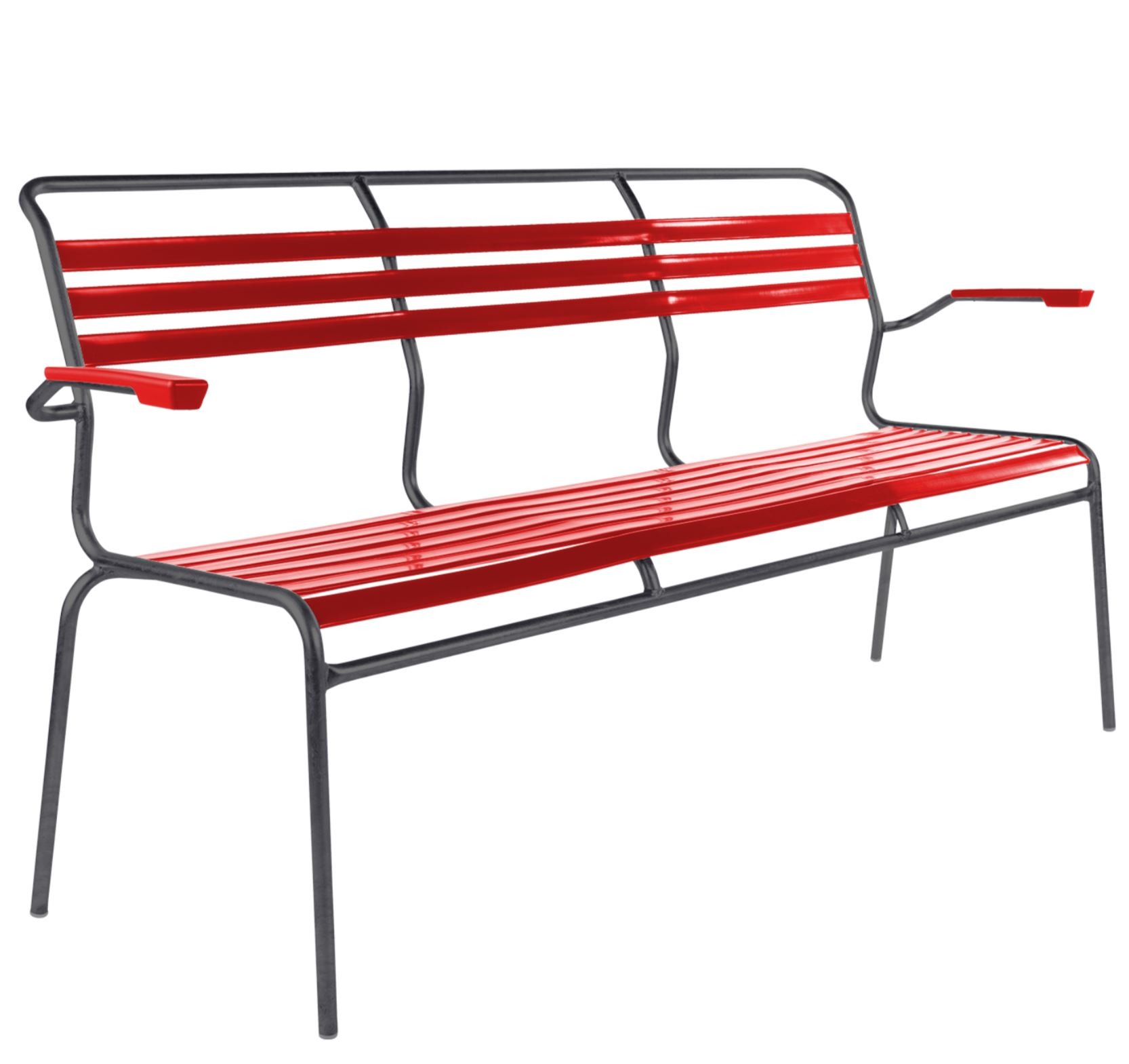 Säntis bench with armrests from Schaffner / Colour: red / Size: 165 x 58 cm
