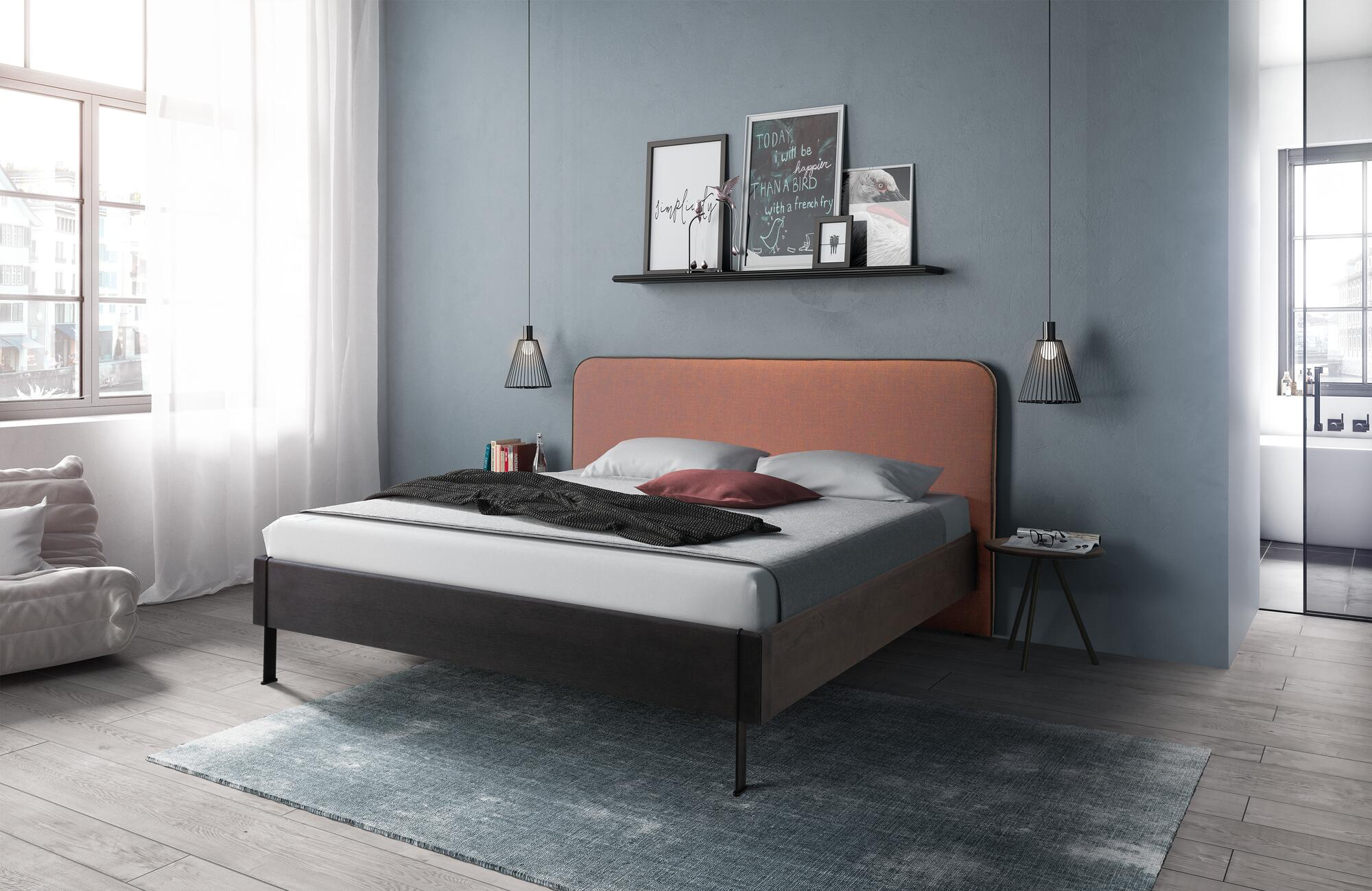 Bett Oltre Plain Lüönd / Farbe: Anthrazit, Schlamm
