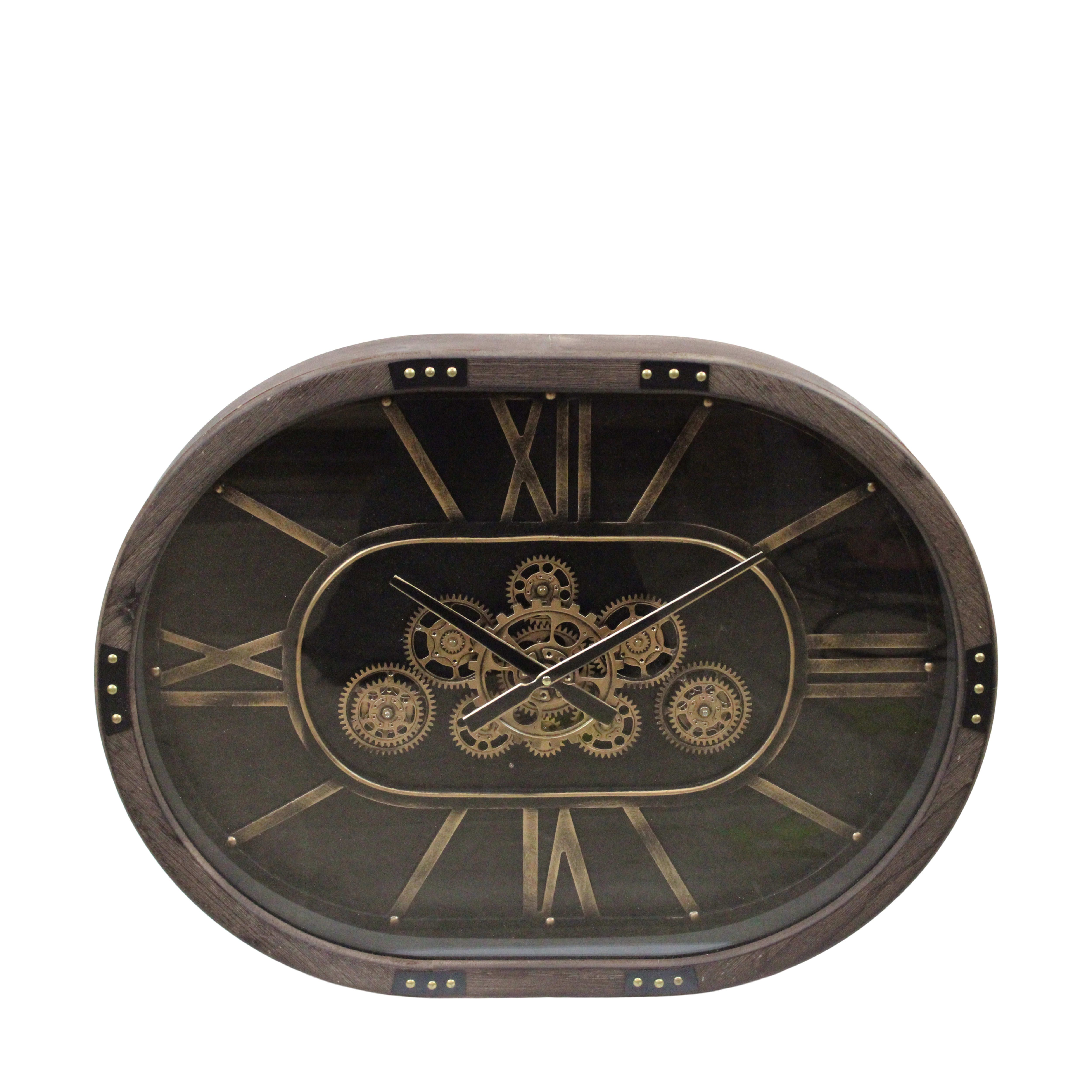 Oval clock, brown/gold Decofinder / Size: 68 x cm