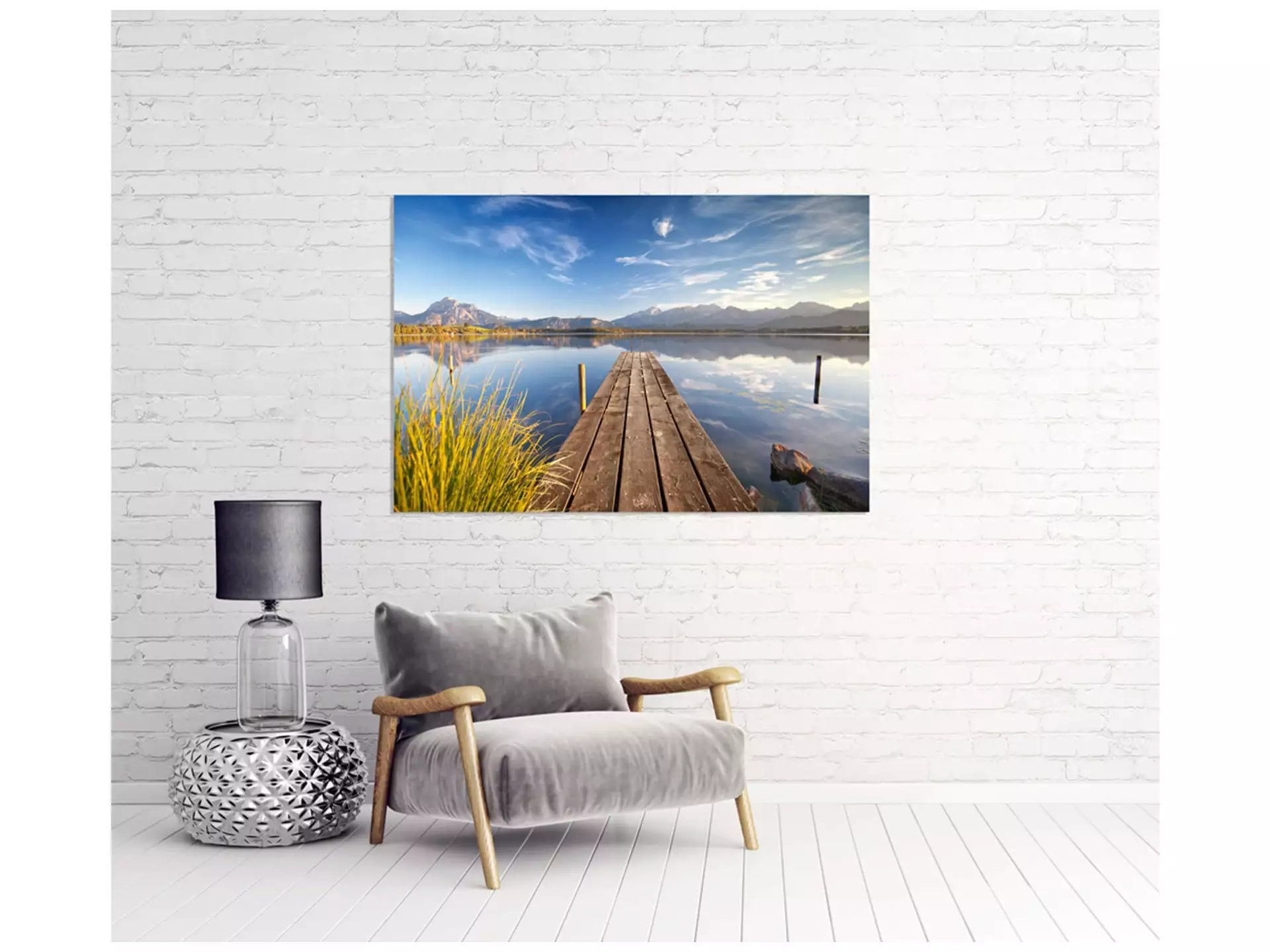 Digitaldruck auf Acrylglas Romantische See mit Bergen image LAND / Grösse: 150 x 100 cm