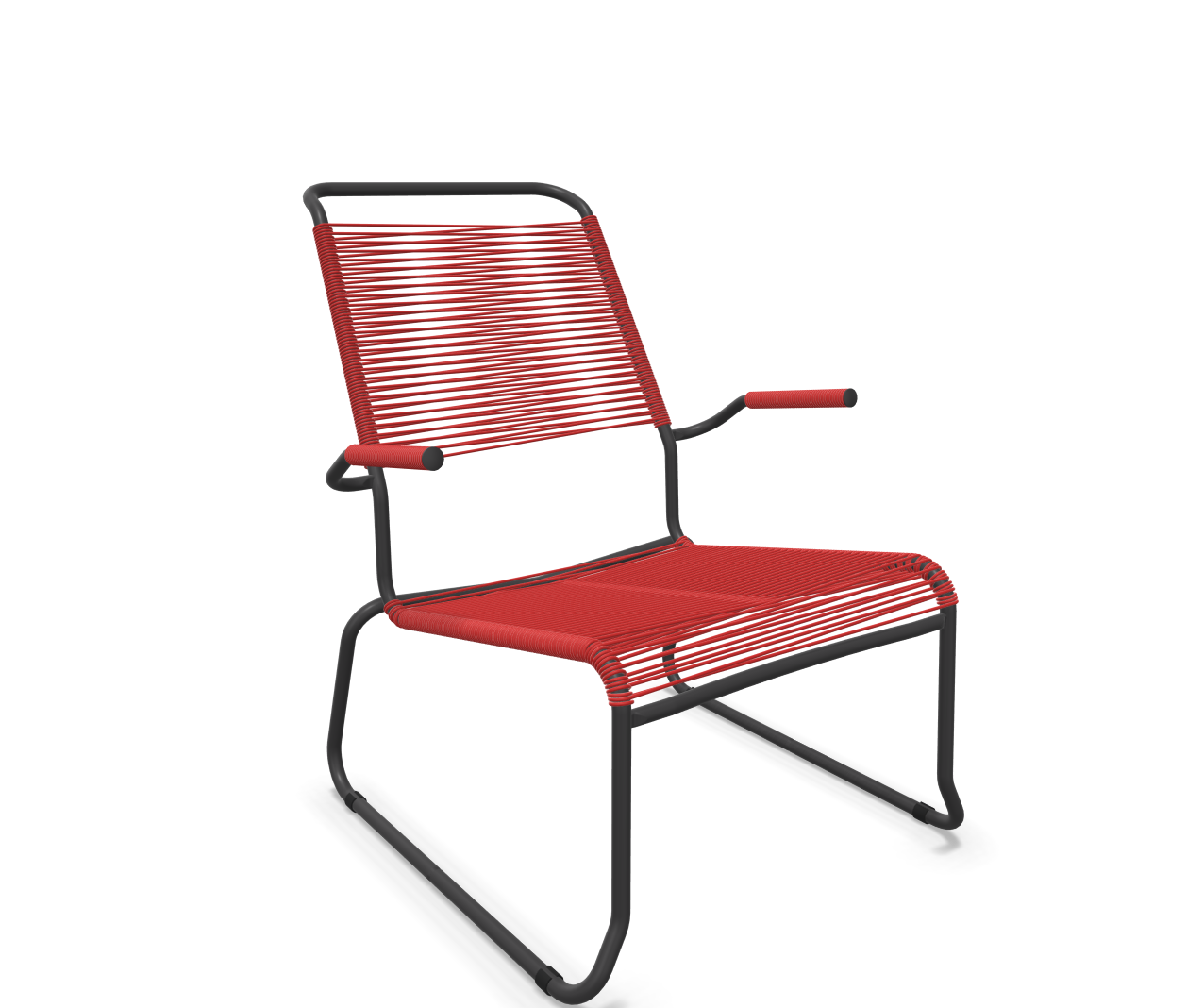 Kufen-Spaghetti-Lounger Säntis mit Lehne / Hochlehner von Schaffner / Farbe: Rot / Grösse: 68 x 85 cm