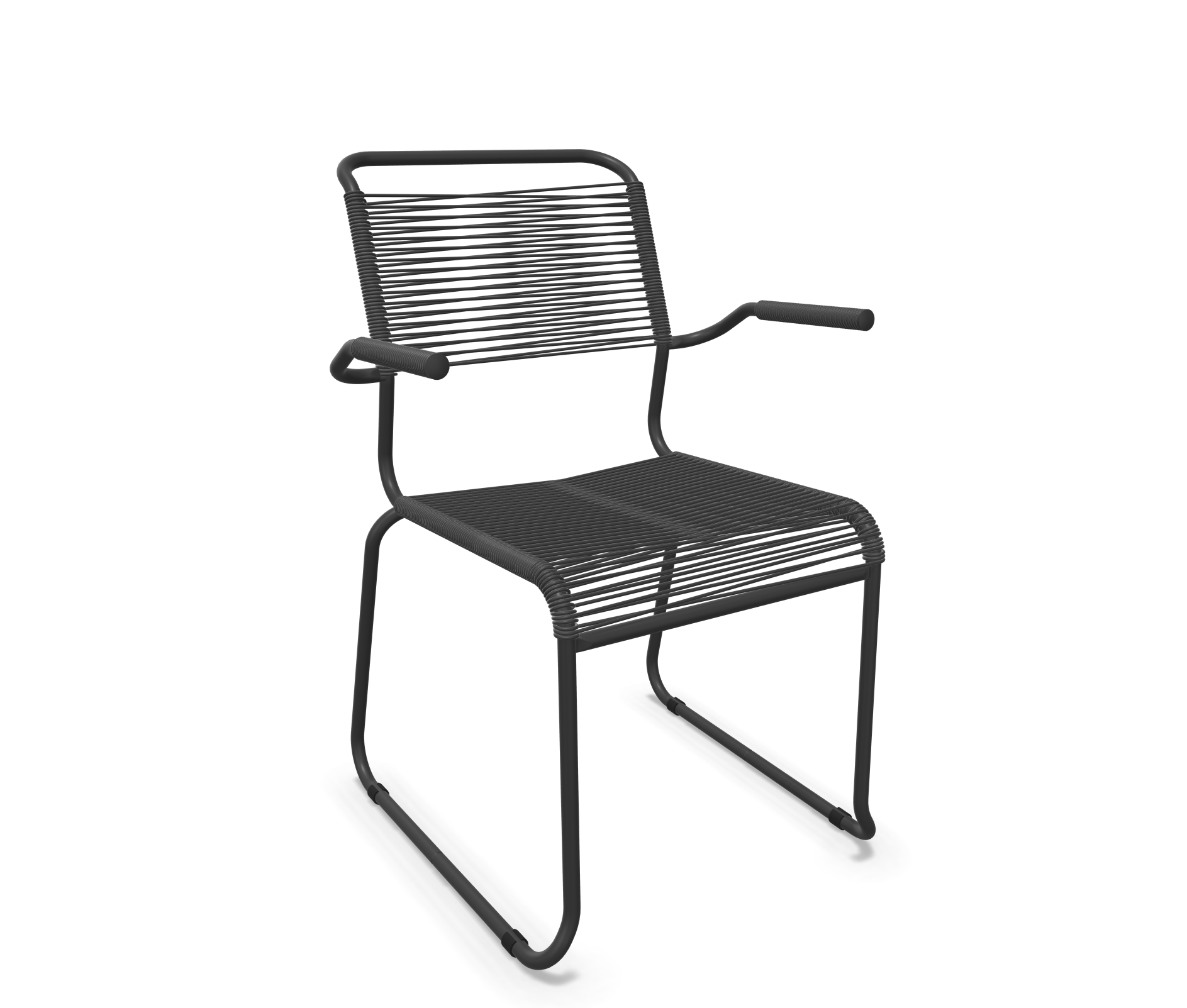 Kufen-Spaghetti-Stuhl Säntis mit Lehne von Schaffner / Farbe: Anthrazit / Grösse: 60 x 61 cm