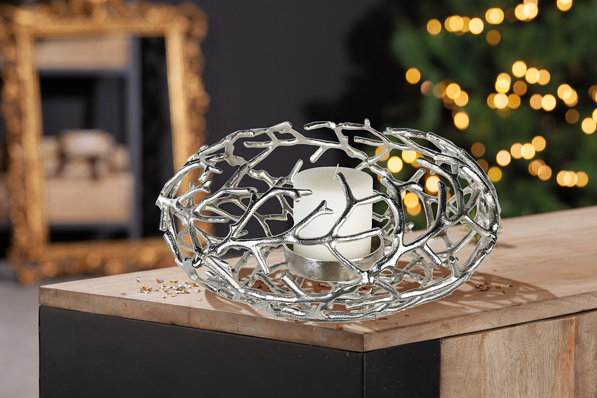 Kerzenleuchter Twigs Antik Silber H: 20 cm Gilde