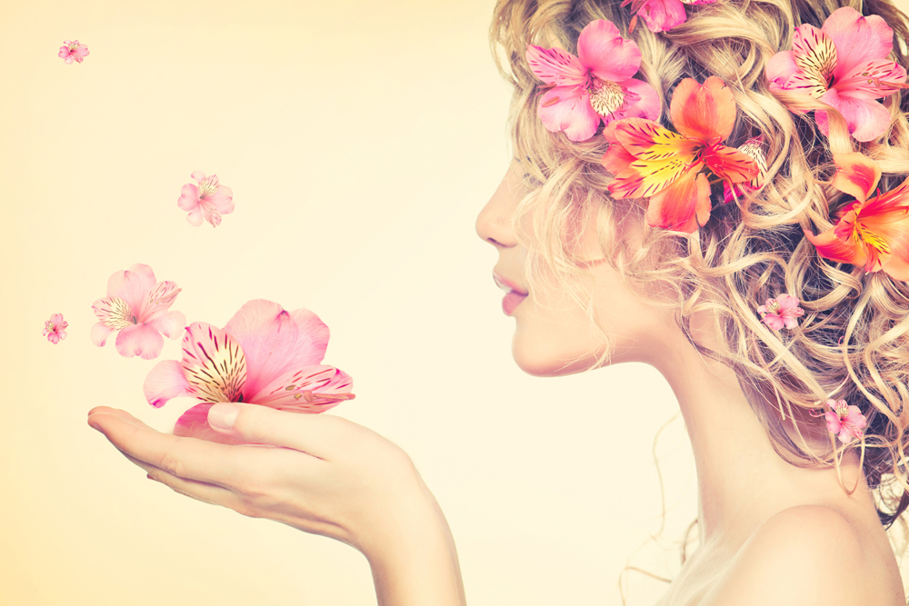 Alubild-Schönheit mit Blumen-image LAND