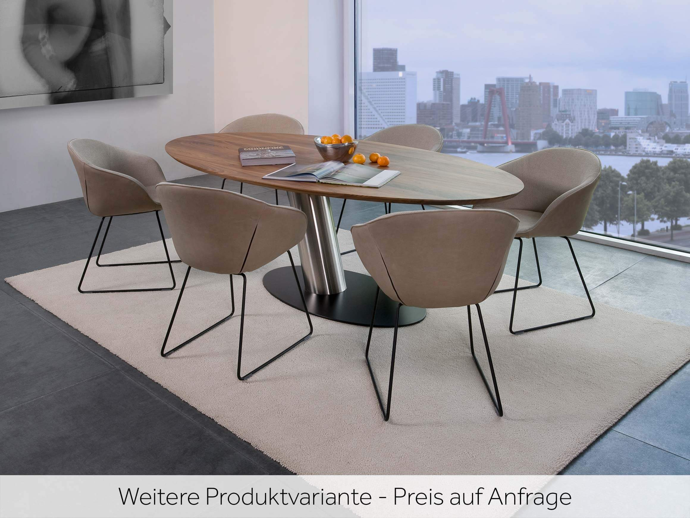 Esstisch Lima von Brees, Grau, Gestell Edelstahl, Oval,