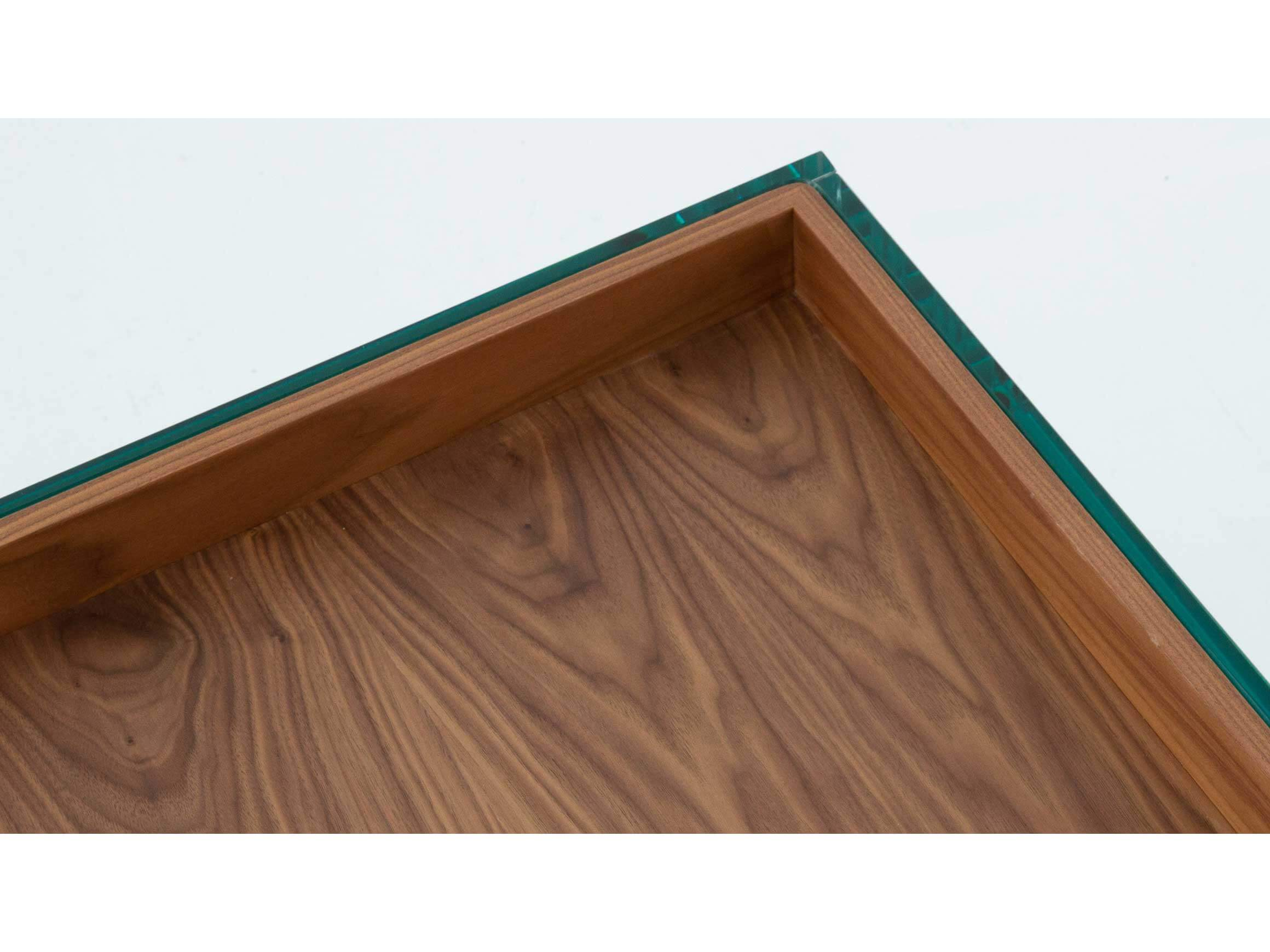 Couchtisch Samir, Korpus Floatglas, Tablett Nussbaum, 97x97x36 cm